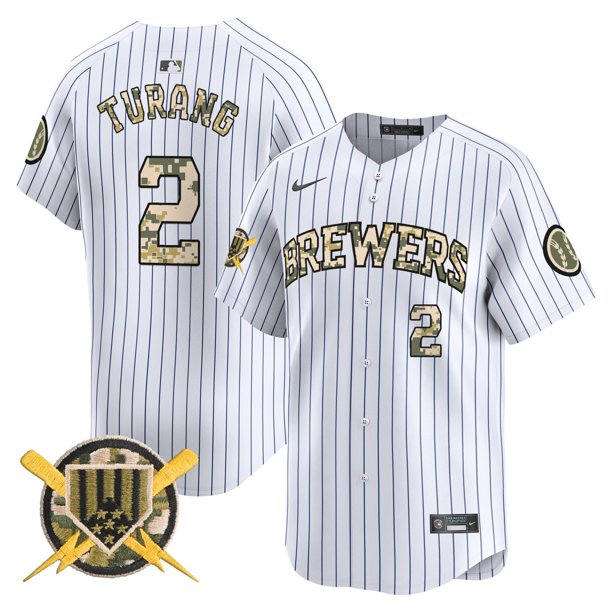 Men's Brice Turang Milwaukee Brewers Armed Forces Day Vapor Premier Limited Pinstripe Jersey - All Stitched