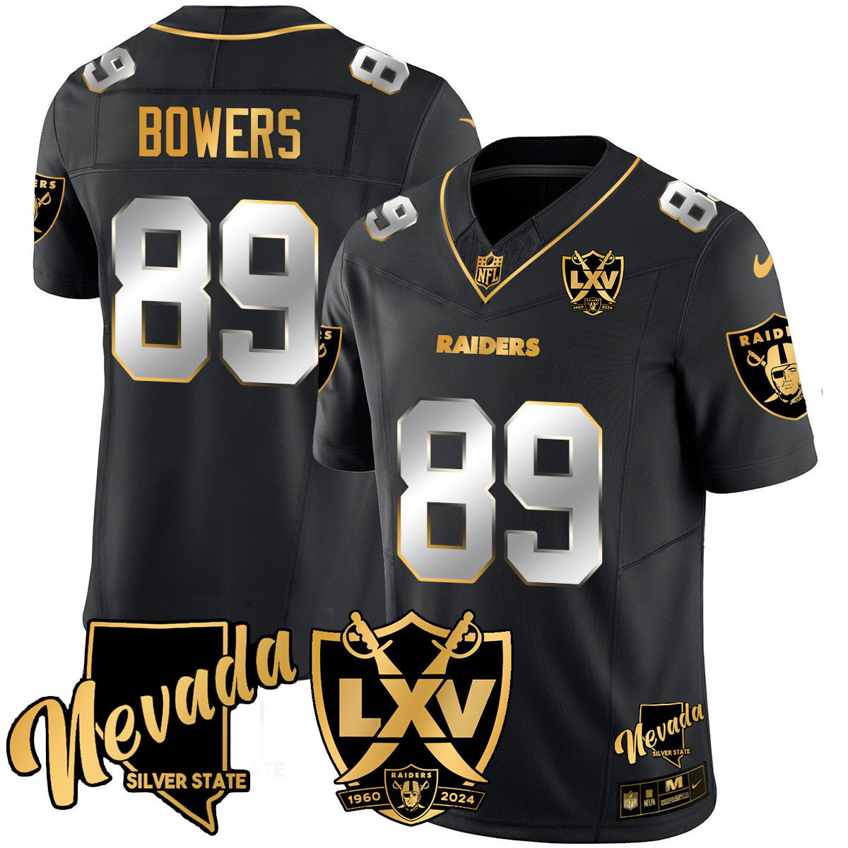 Men's Brock Bowers Las Vegas Raiders 2024 Gold Vapor Limited Black Limited Jersey - 65th Anniversary - All Stitched