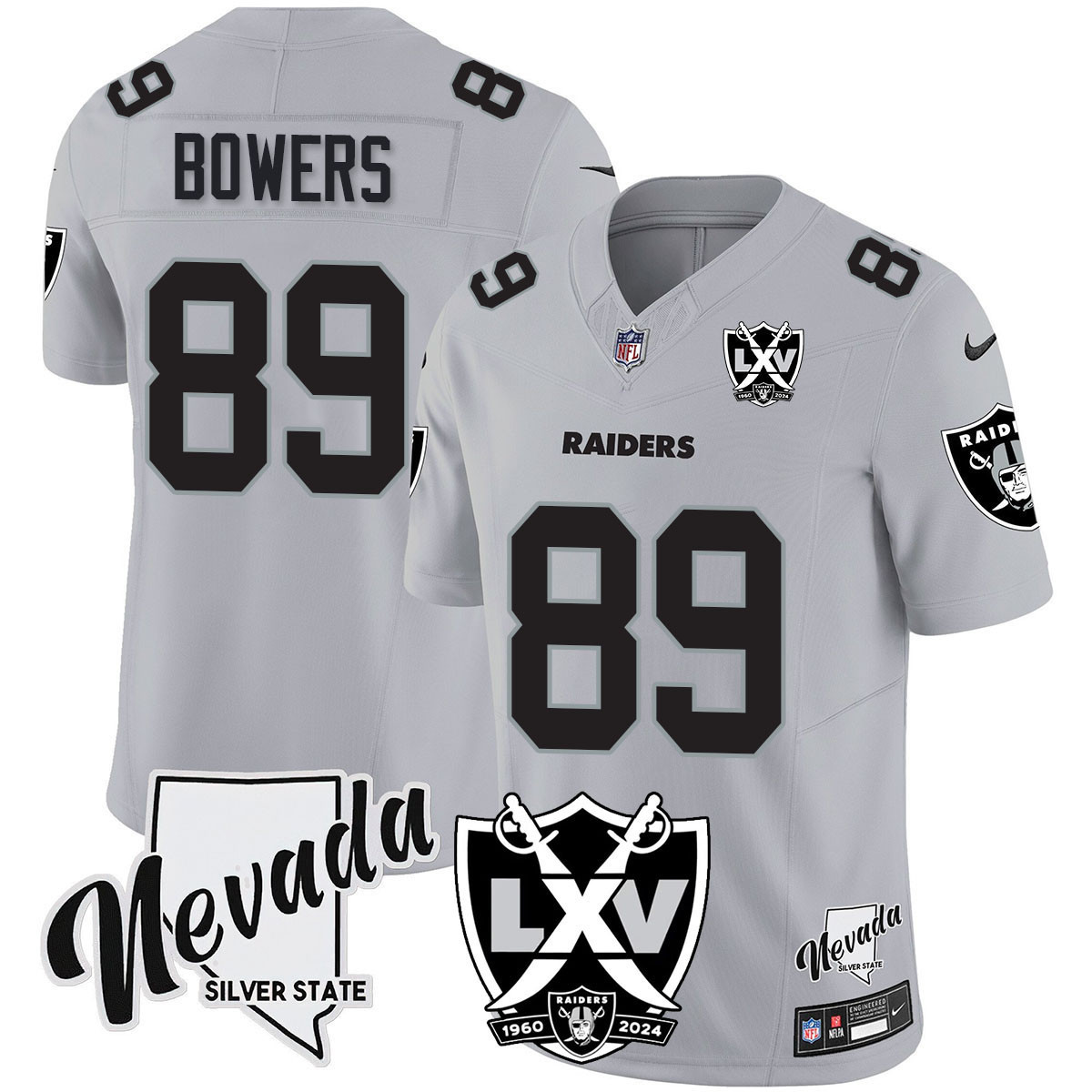 Men's Brock Bowers Las Vegas Raiders 2024 Vapor Limited Silver Jersey - 65th Anniversary - All Stitched