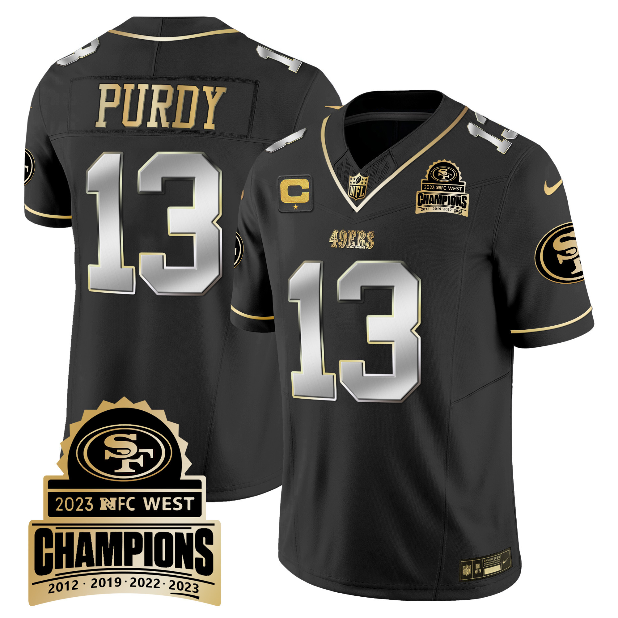 Men's Brock Purdy San Francisco 49ers 2023 NFC West Champions Patch Vapor Black Limited Jersey V4 - All Stitched