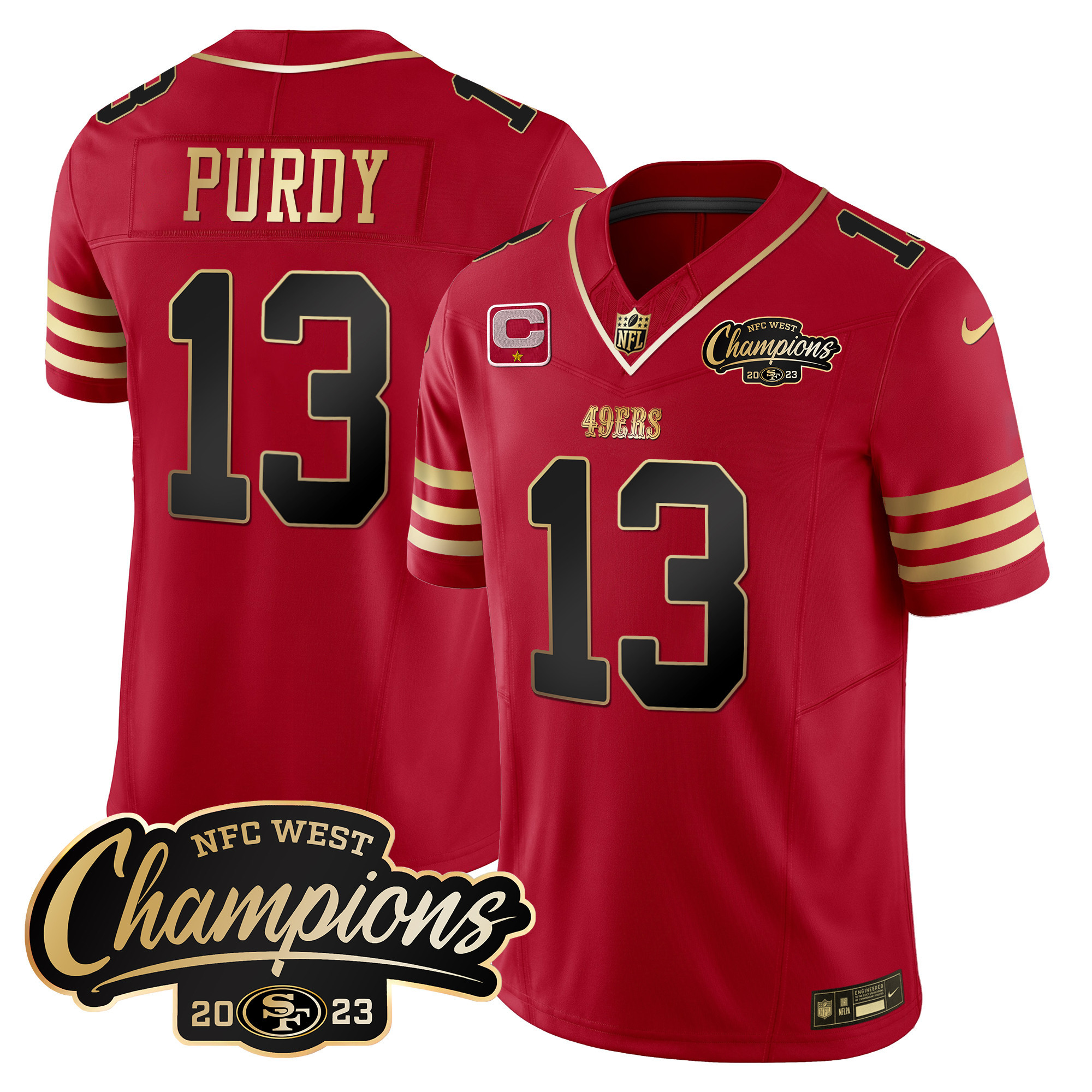 Men's Brock Purdy San Francisco 49ers 2023 NFC West Champions Patch Vapor Black Scarlet Jersey - All Stitched
