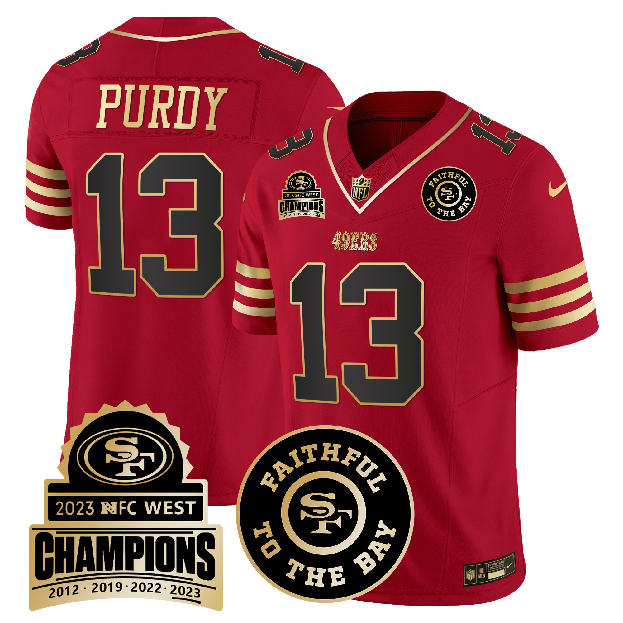 Men's Brock Purdy San Francisco 49ers 2023 NFC West Champions Patch Vapor Black Scarlet Jersey V3 - All Stitched