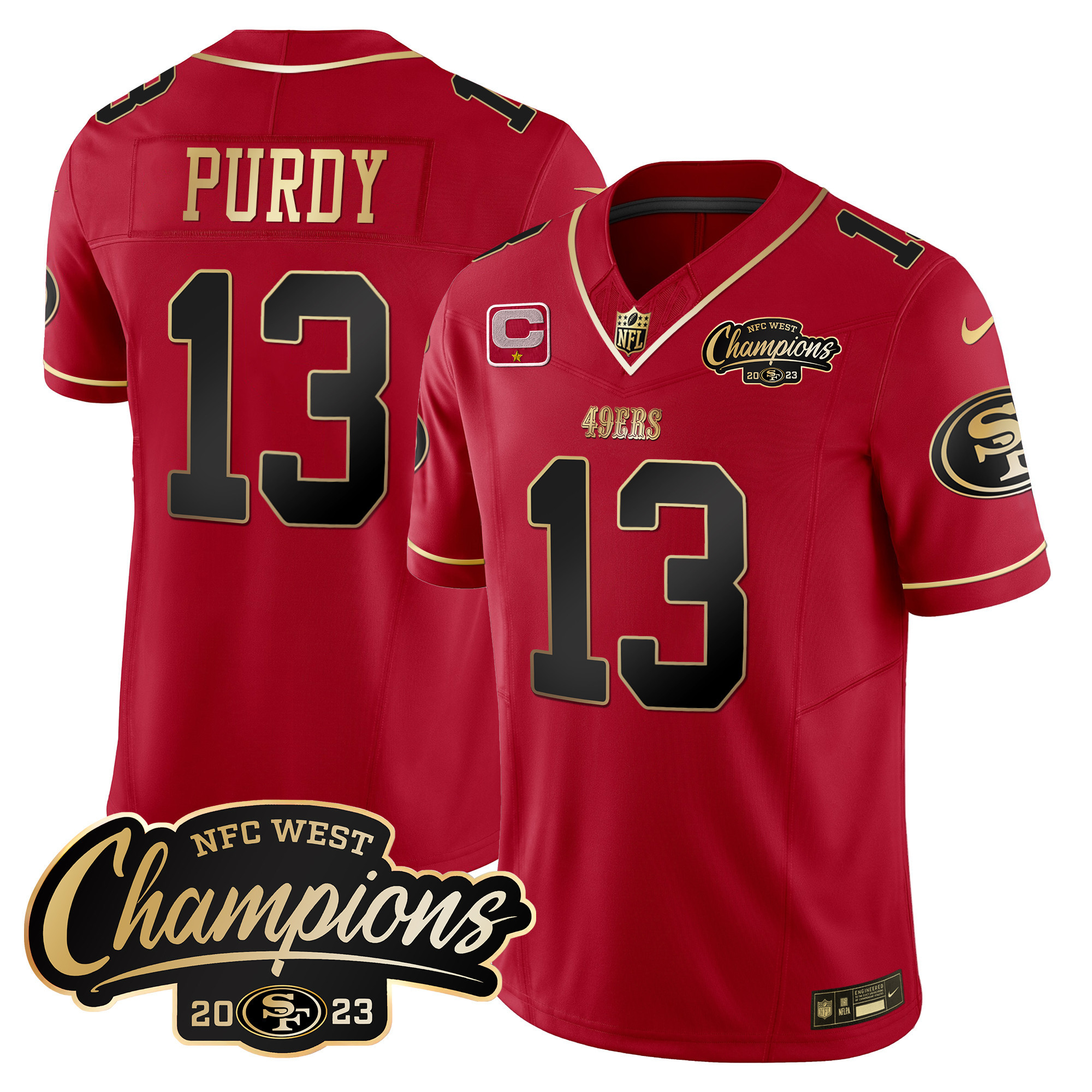 Men's Brock Purdy San Francisco 49ers 2023 NFC West Champions Patch Vapor Scarlet Limited Jersey - All Stitched