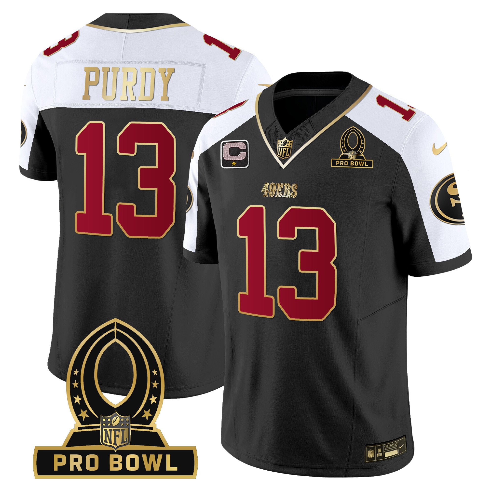 Men's Brock Purdy San Francisco 49ers 2024 Pro Bowl Patch Vapor Black Alternate Jersey - All Stitched