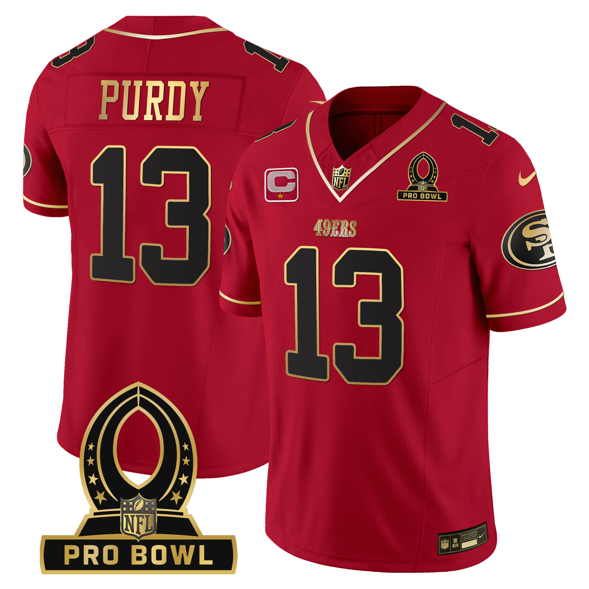 Men's Brock Purdy San Francisco 49ers 2024 Pro Bowl Patch Vapor Scarlet Limited Jersey - All Stitched