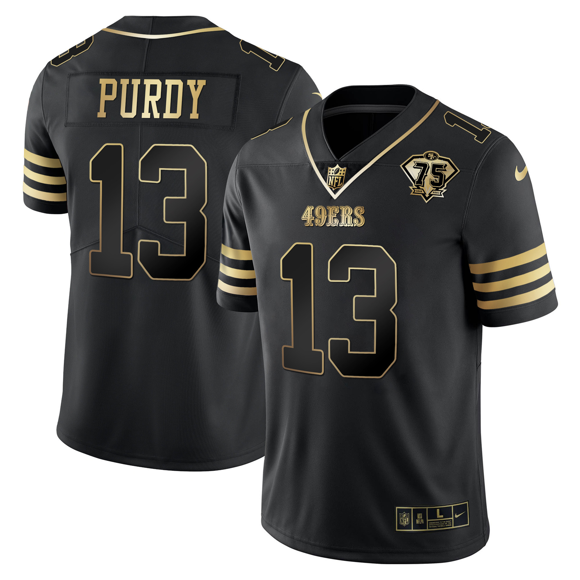 Men's Brock Purdy San Francisco 49ers 75th Anniversary Patch Vapor Gold Black Gold Jersey - All Stitched
