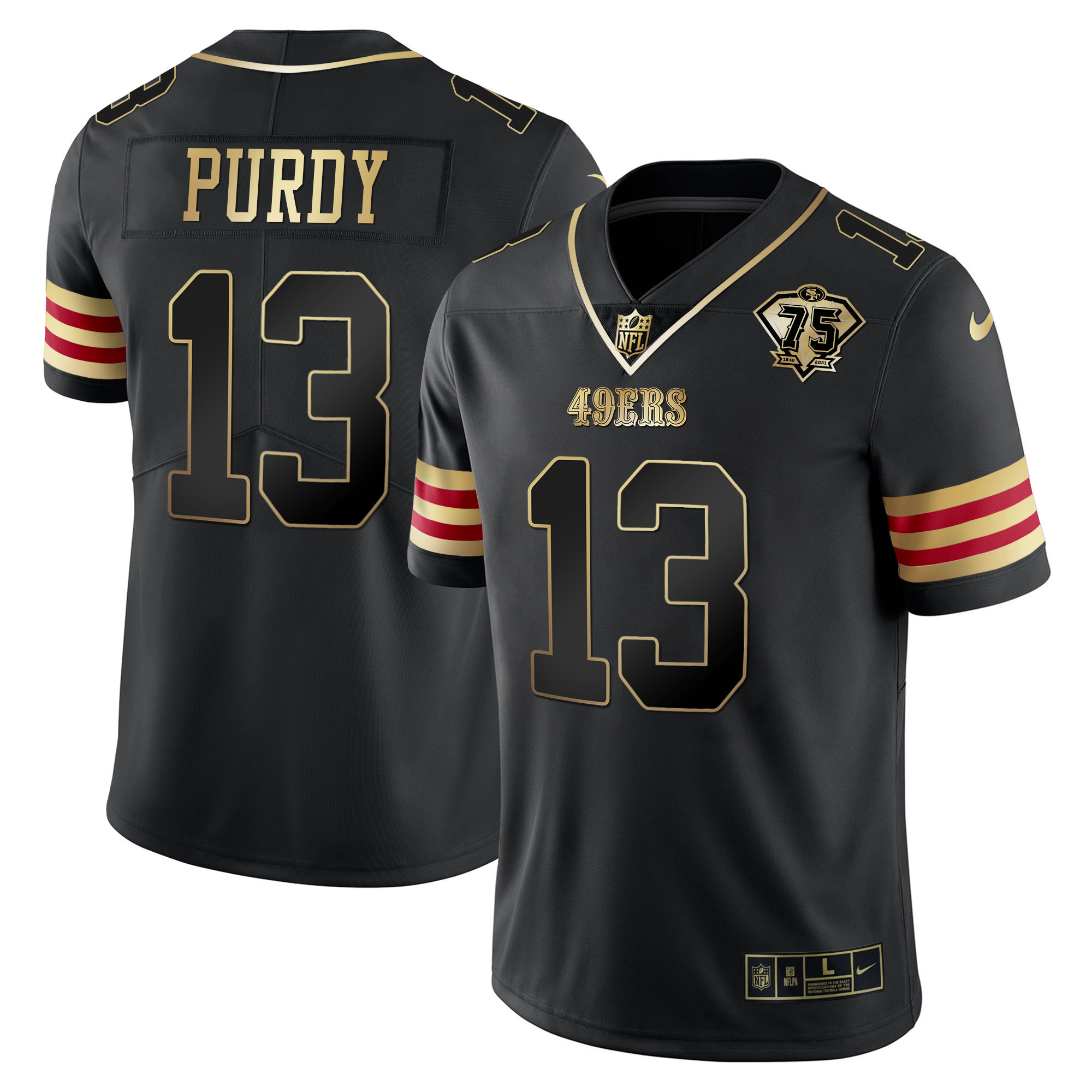Men's Brock Purdy San Francisco 49ers 75th Anniversary Patch Vapor Gold Black Gold Jersey V2 - All Stitched