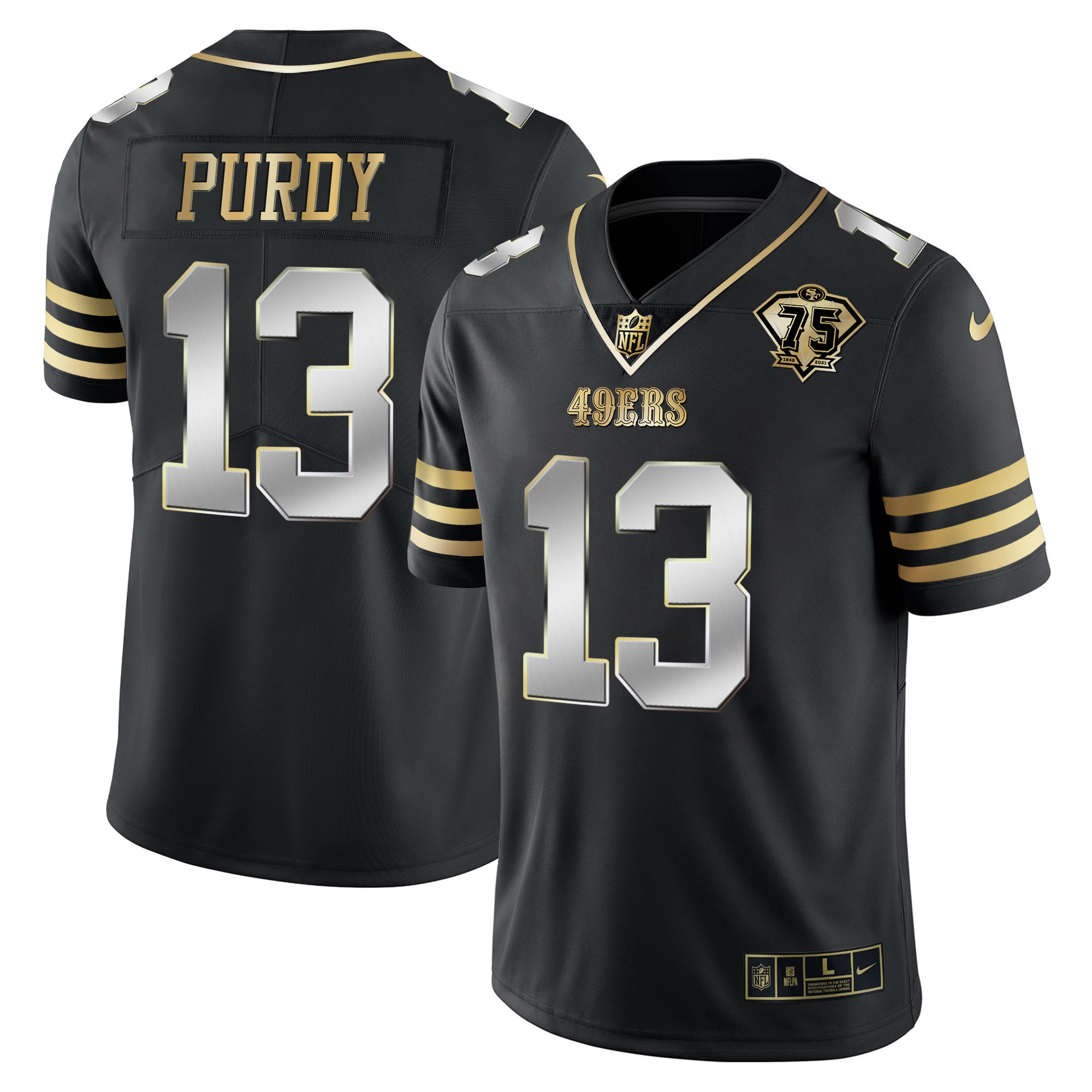 Men's Brock Purdy San Francisco 49ers 75th Anniversary Patch Vapor Gold Black Limited Jersey - All Stitched