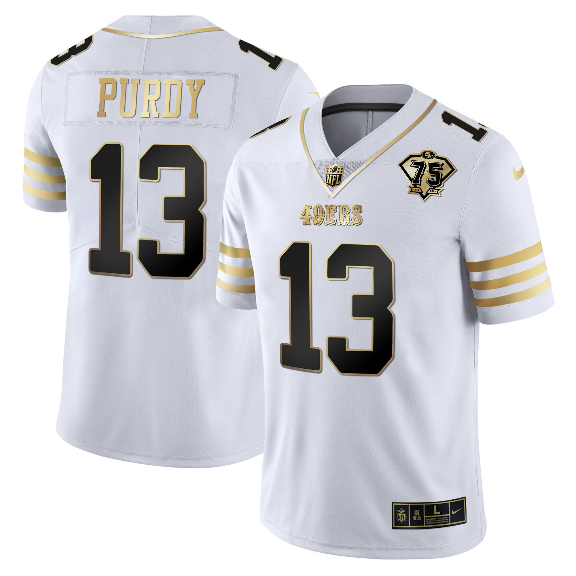 Men's Brock Purdy San Francisco 49ers 75th Anniversary Patch Vapor Gold White Gold Jersey - All Stitched
