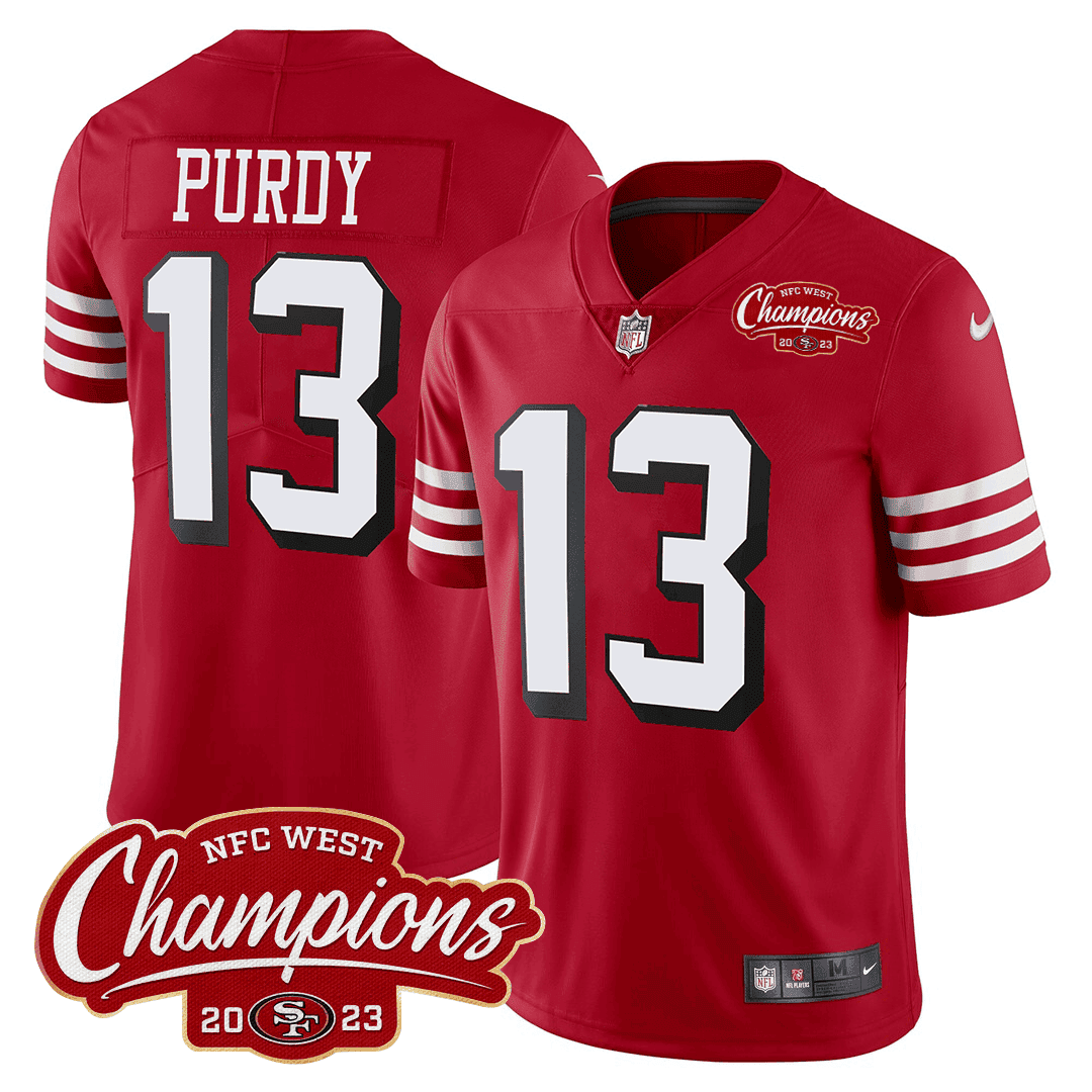 Men's Brock Purdy San Francisco 49ers 94 Throwback NFC West Champions Patch Red Jersey - All Stitched