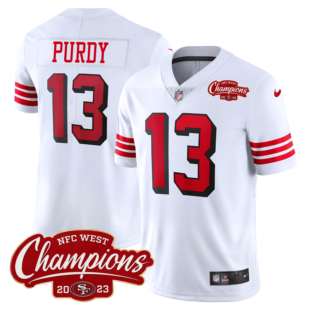 Men's Brock Purdy San Francisco 49ers 94 Throwback NFC West Champions Patch White Jersey - All Stitched