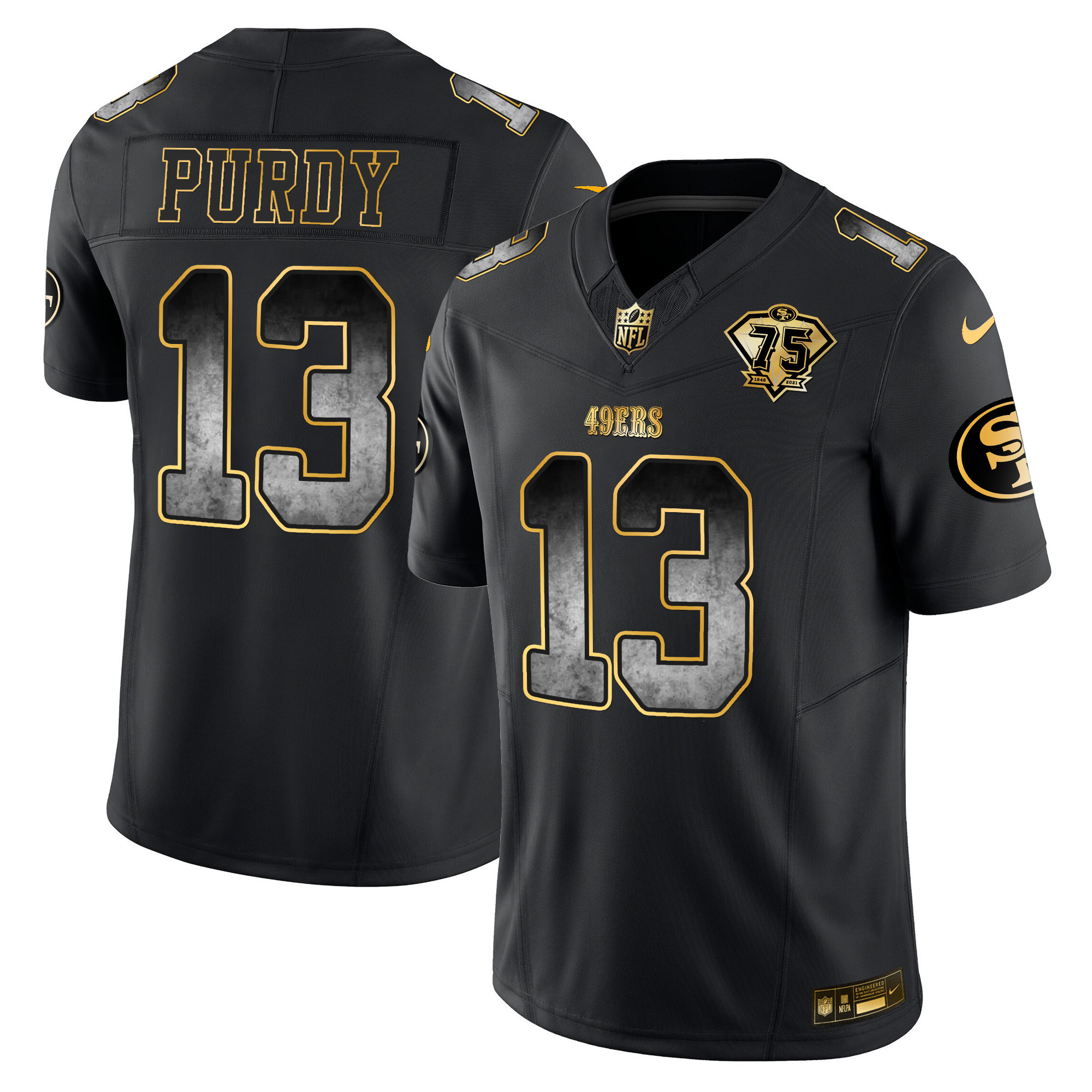 Men's Brock Purdy San Francisco 49ers Arch Smoke Vapor Black Gold Jersey - All Stitched