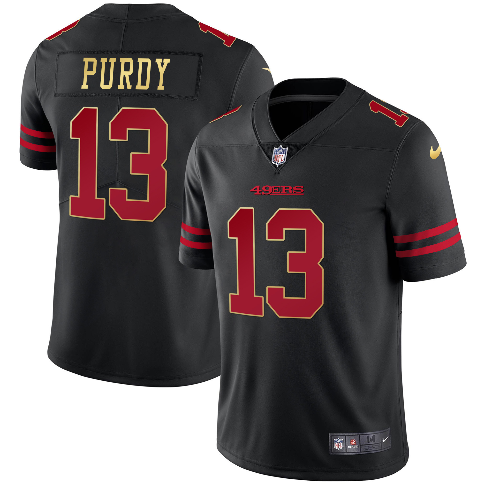 Men's Brock Purdy San Francisco 49ers Black Red Gold Blooded Black Jersey - All Stitched