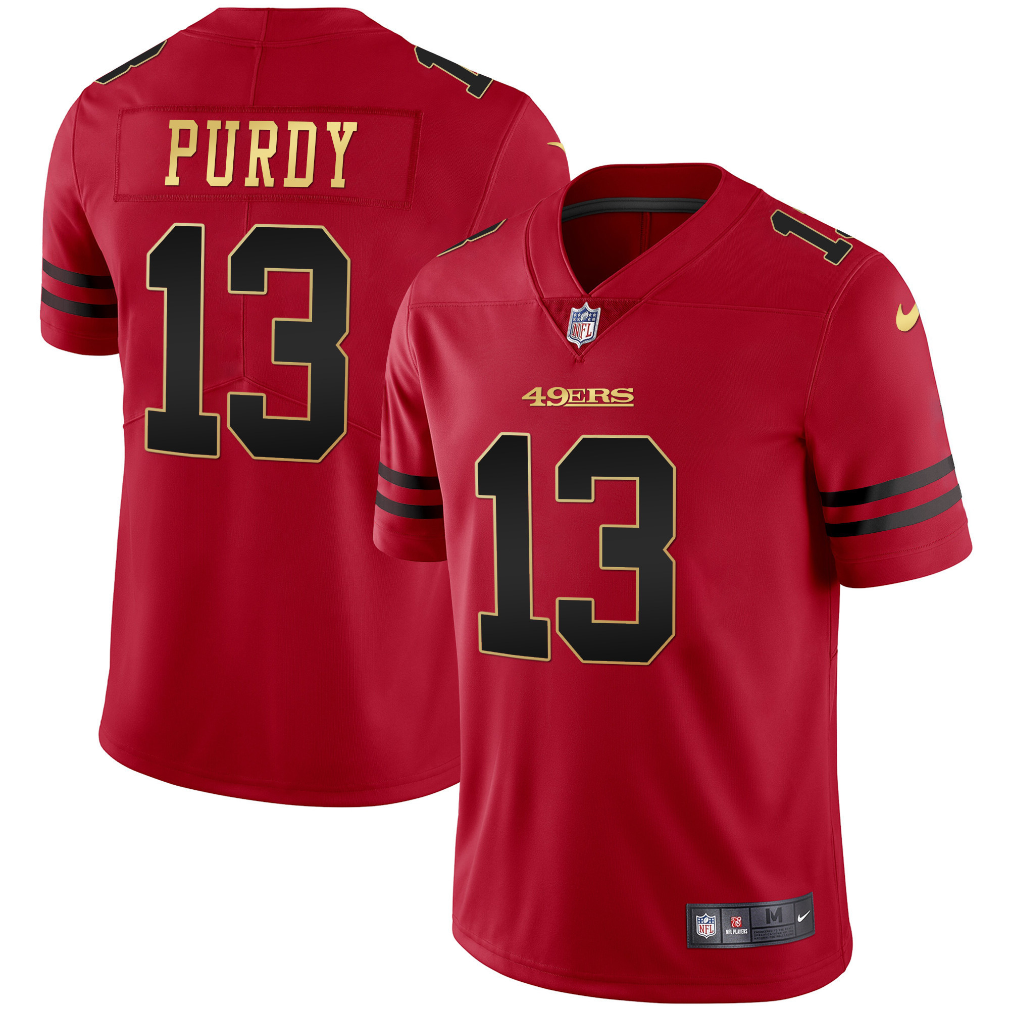 Men's Brock Purdy San Francisco 49ers Black Red Gold Blooded Red Jersey - All Stitched