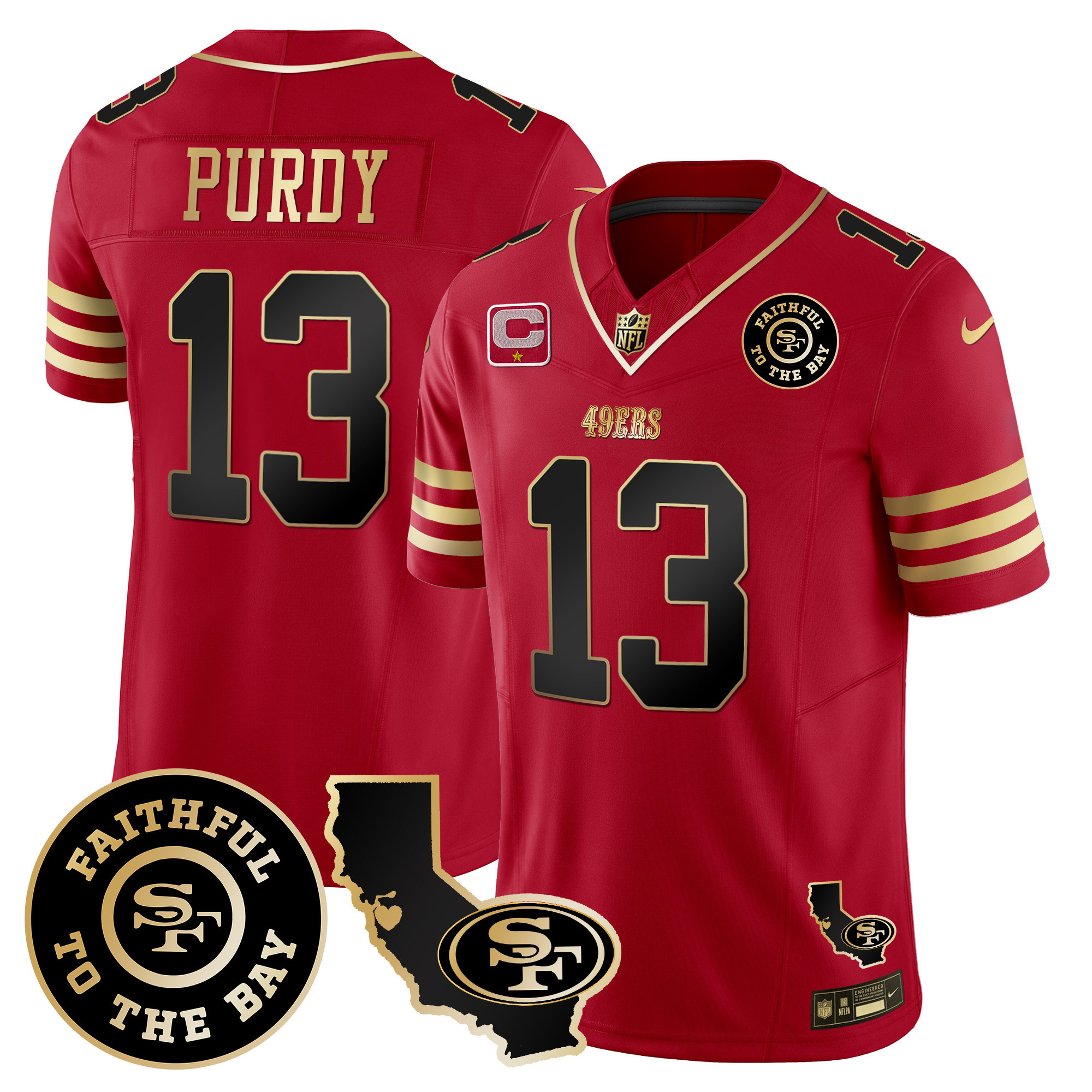 Men's Brock Purdy San Francisco 49ers Faithful & California Patch Vapor Black Scarlet Jersey - All Stitched