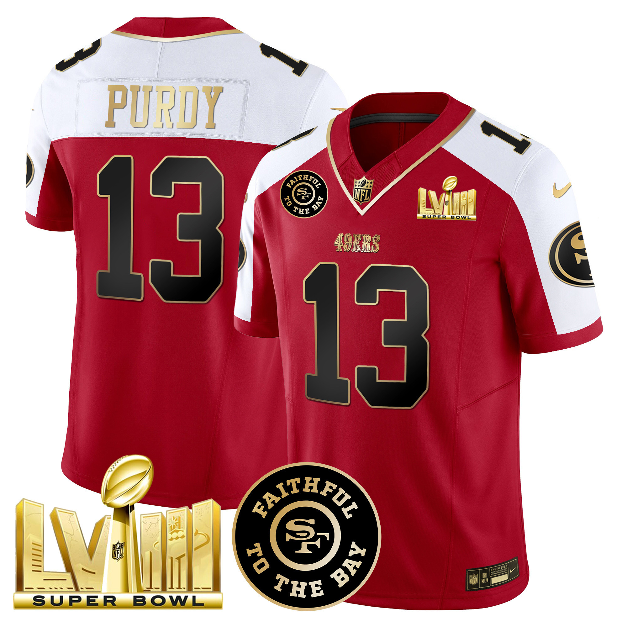 Men's Brock Purdy San Francisco 49ers Faithful & Super Bowl LVIII Gold Patch Vapor Alternate Jersey - All Stitched