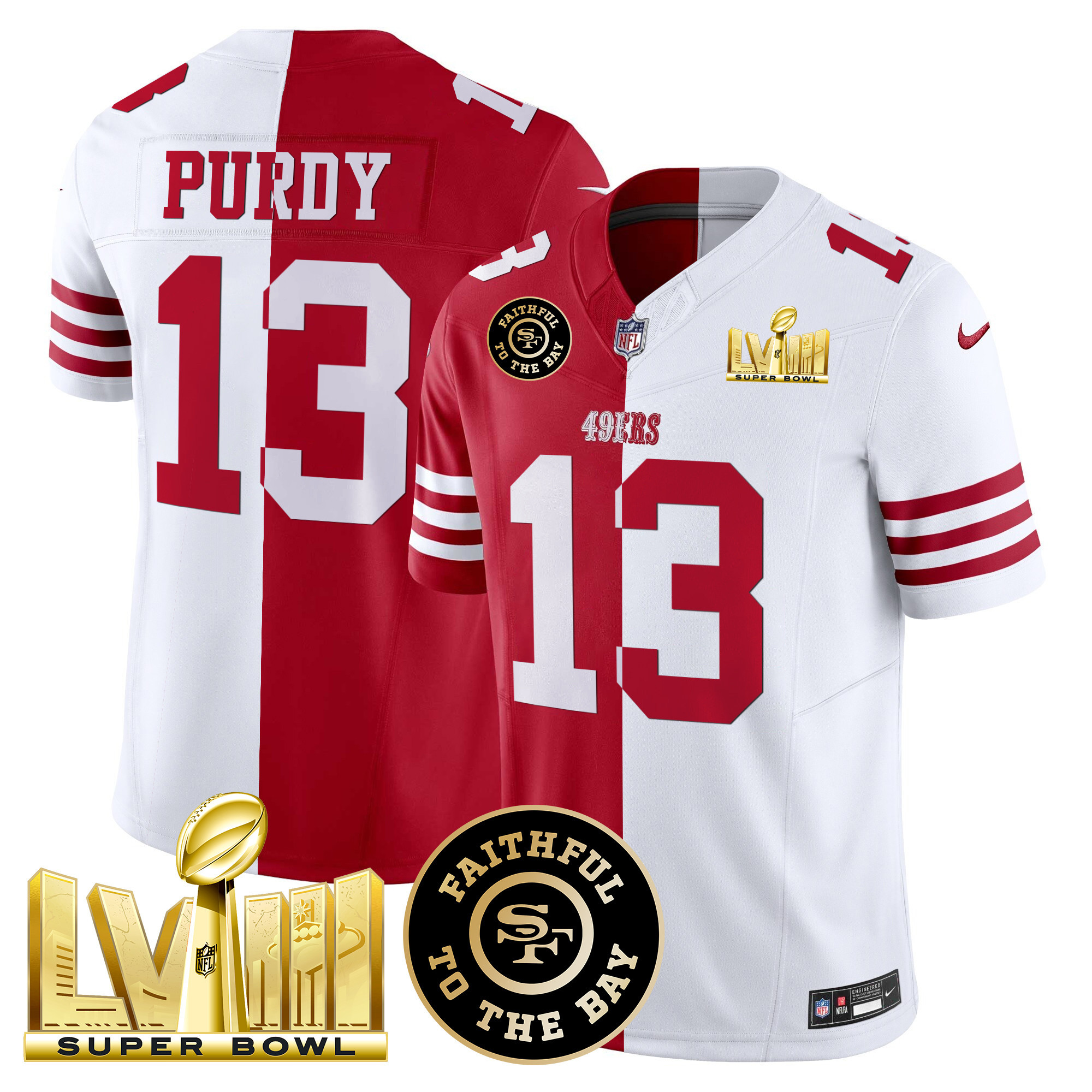 Men's Brock Purdy San Francisco 49ers Faithful & Super Bowl LVIII Gold Patch Vapor Split Jersey V2 - All Stitched