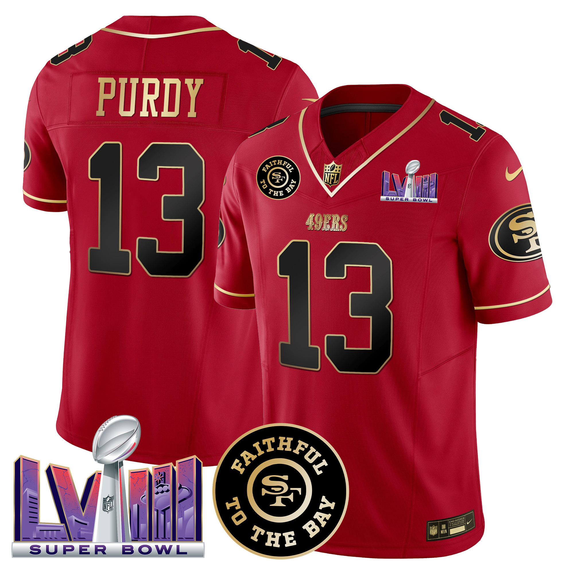 Men's Brock Purdy San Francisco 49ers Faithful & Super Bowl LVIII Patch Vapor Scarlet Limited Jersey - All Stitched