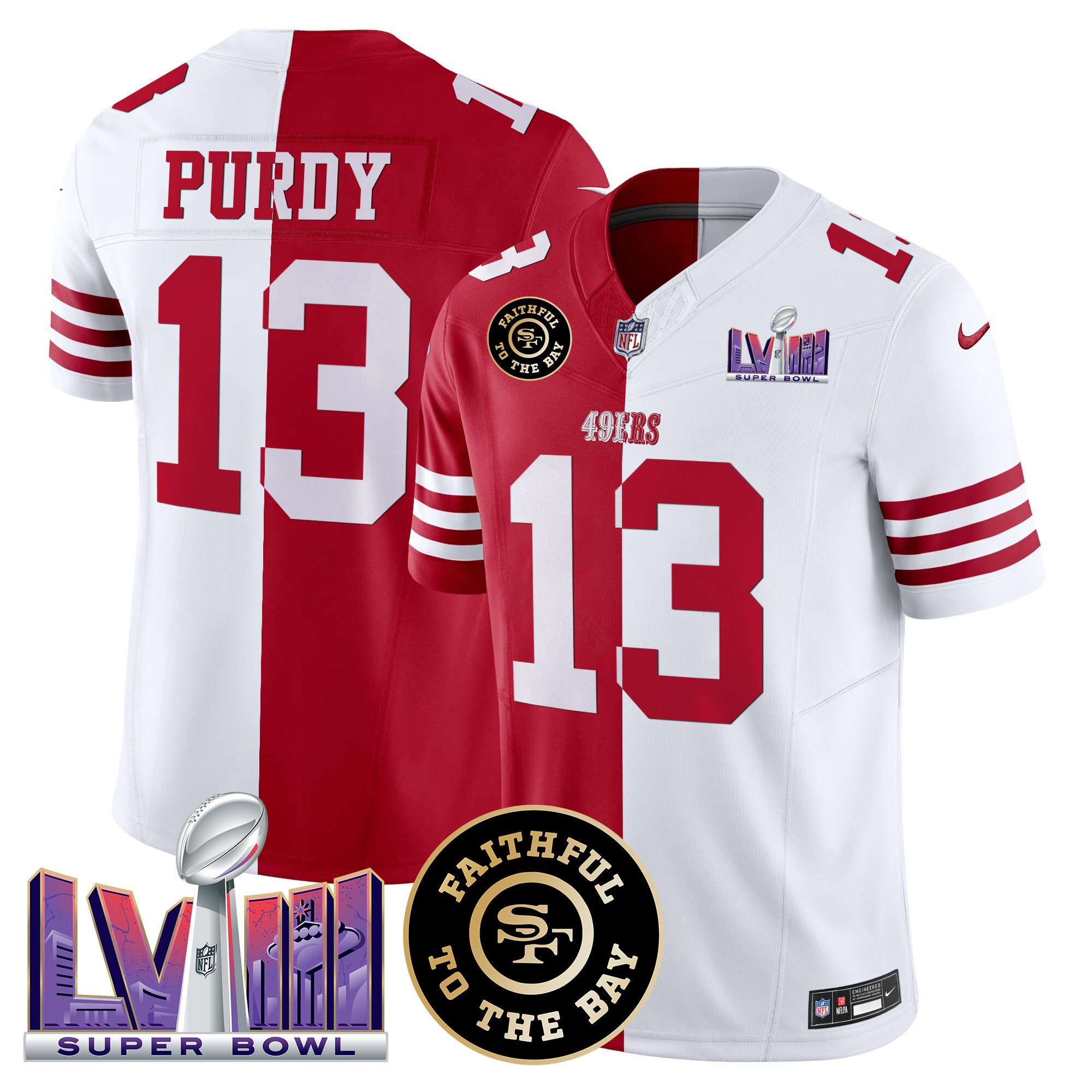 Men's Brock Purdy San Francisco 49ers Faithful & Super Bowl LVIII Patch Vapor Split Jersey V2 - All Stitched