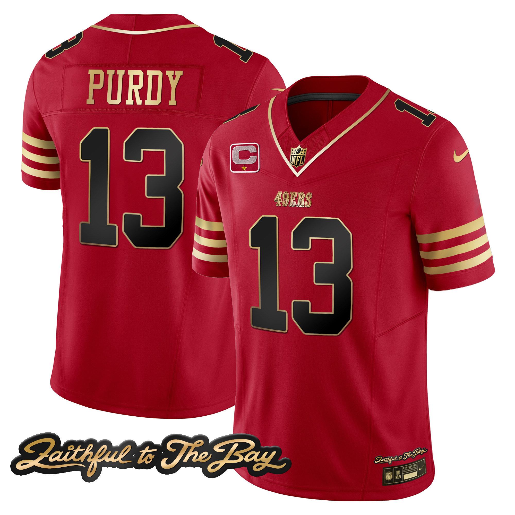Men's Brock Purdy San Francisco 49ers Faithful To The Bay Patch Vapor Limited Black Scarlet Jersey V3 - All Stitched