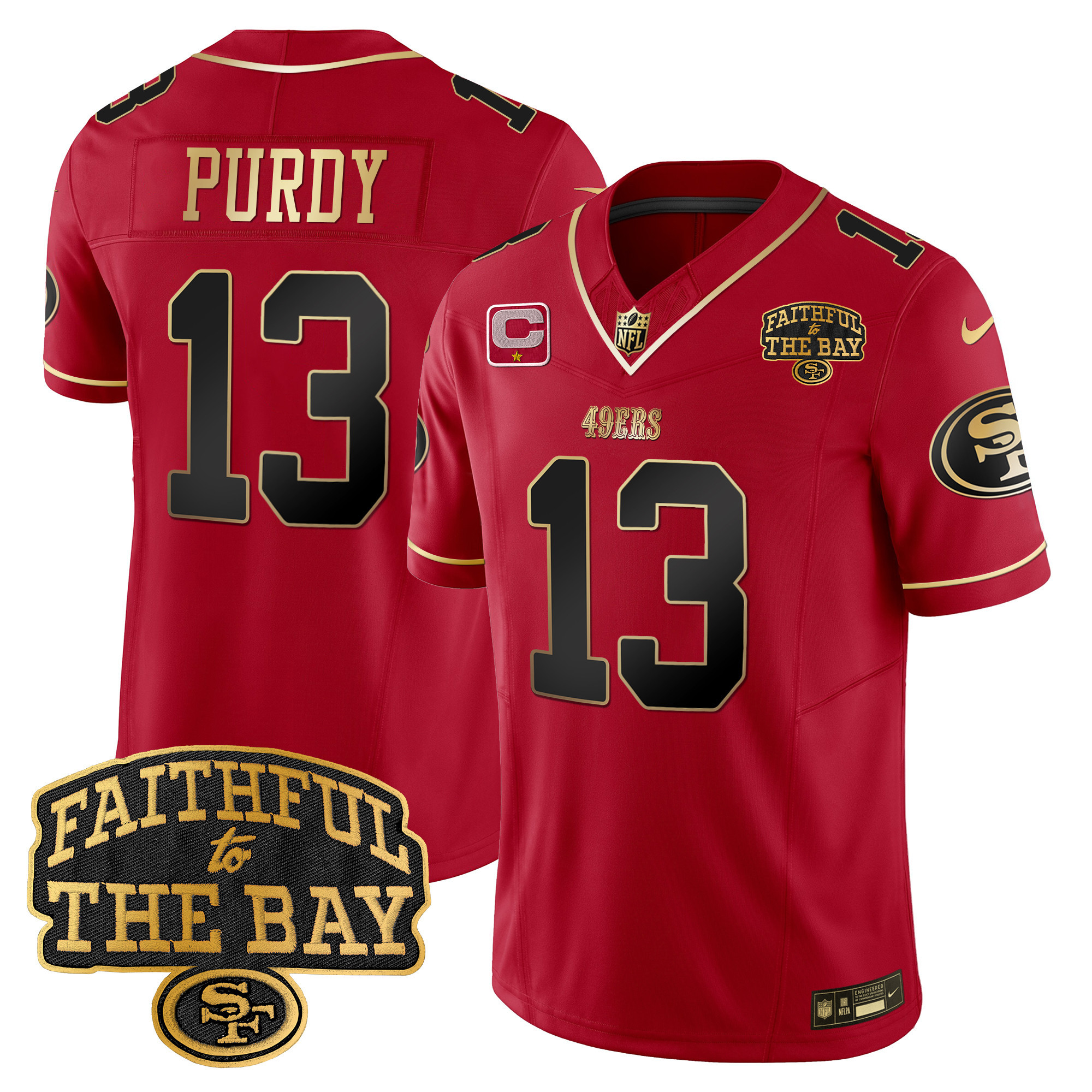 Men's Brock Purdy San Francisco 49ers Faithful To The Bay Patch Vapor Limited Scarlet Limited Jersey V8 - All Stitched