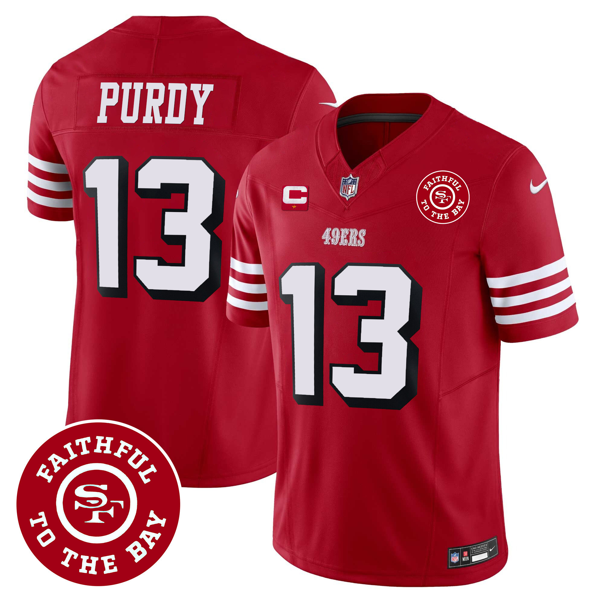 Men's Brock Purdy San Francisco 49ers Faithful To The Bay Patch Vapor Red Jersey V2 - All Stitched