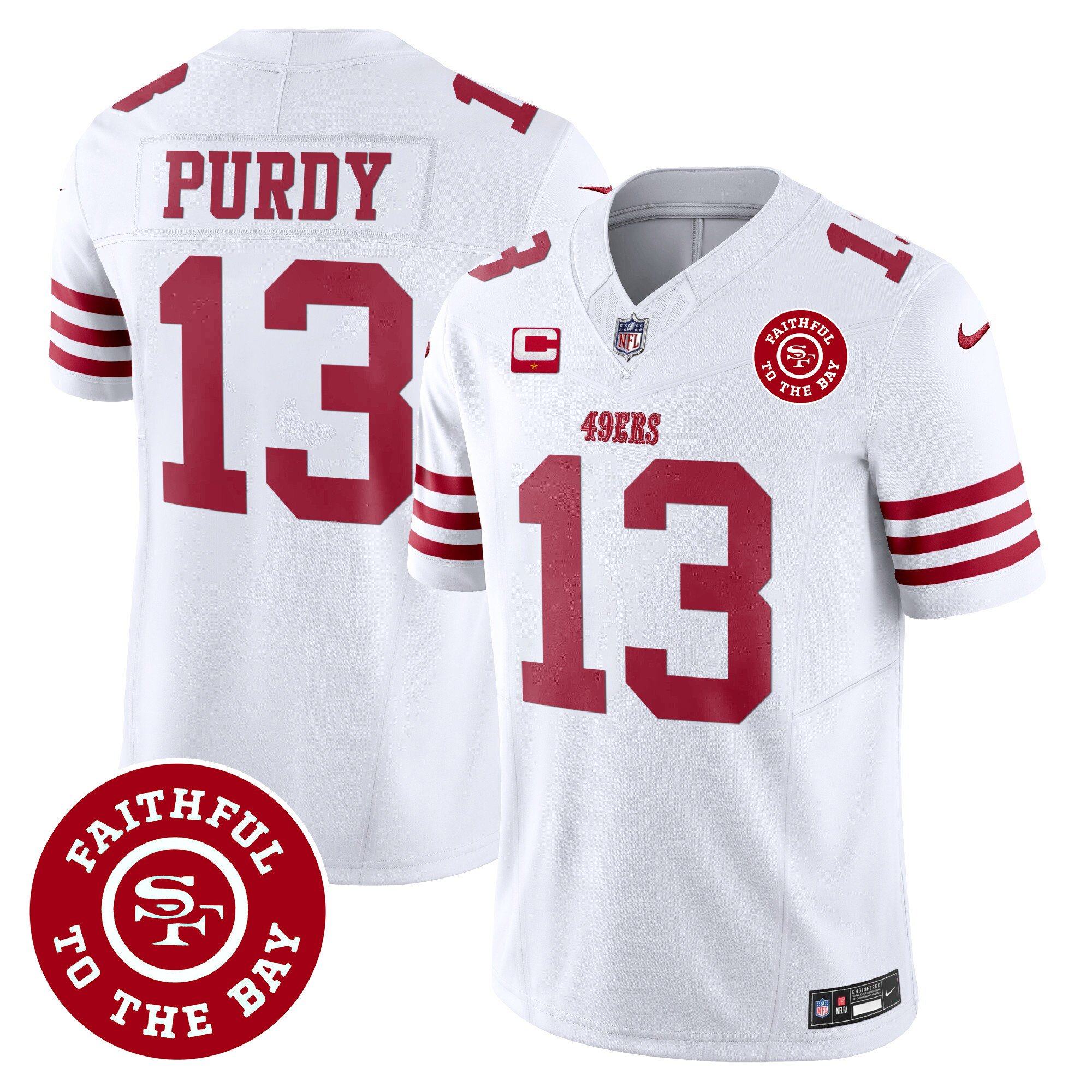 Men's Brock Purdy San Francisco 49ers Faithful To The Bay Patch Vapor White Jersey - All Stitched