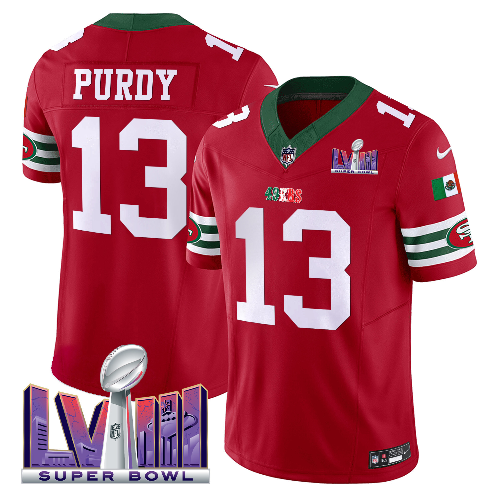 Men's Brock Purdy San Francisco 49ers Mexico Super Bowl LVIII Patch Vapor Red Jersey - All Stitched