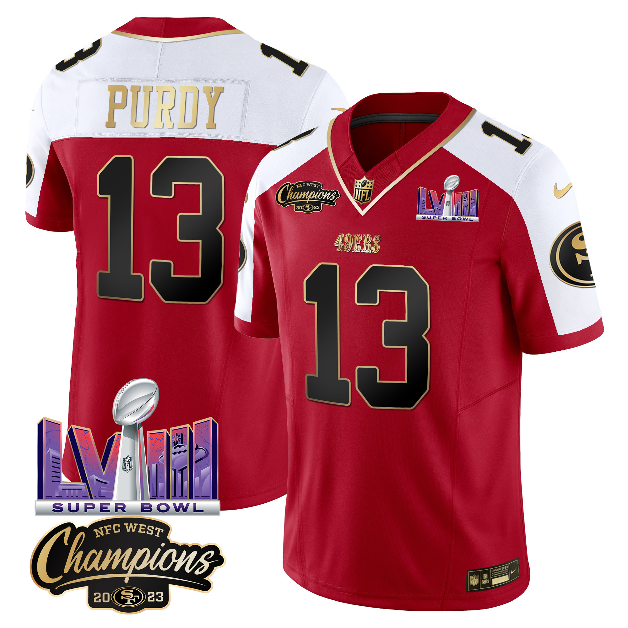 Men's Brock Purdy San Francisco 49ers NFC West Champions & Super Bowl LVIII Patch Vapor Alternate Jersey V2 - All Stitched
