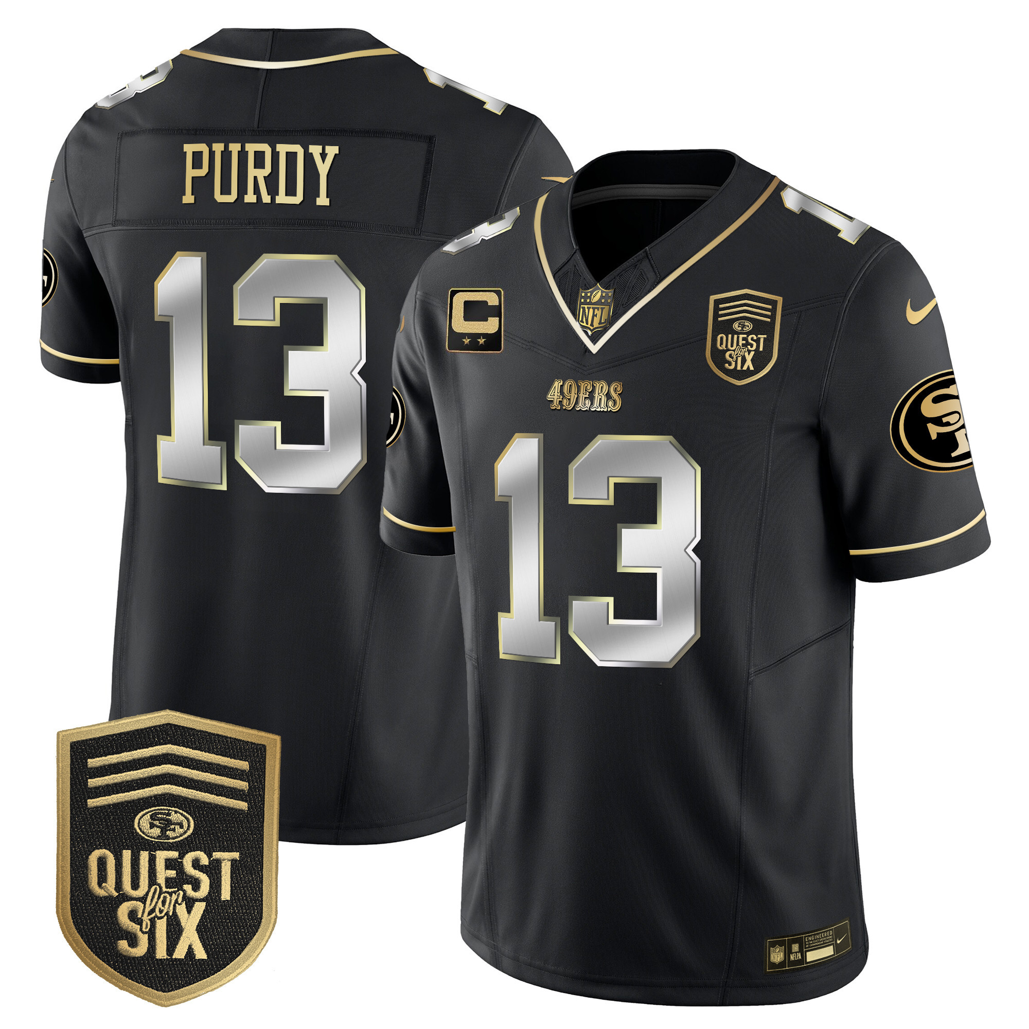 Men's Brock Purdy San Francisco 49ers Quest For Six Patch Vapor Limited Black Limited Jersey - All Stitched