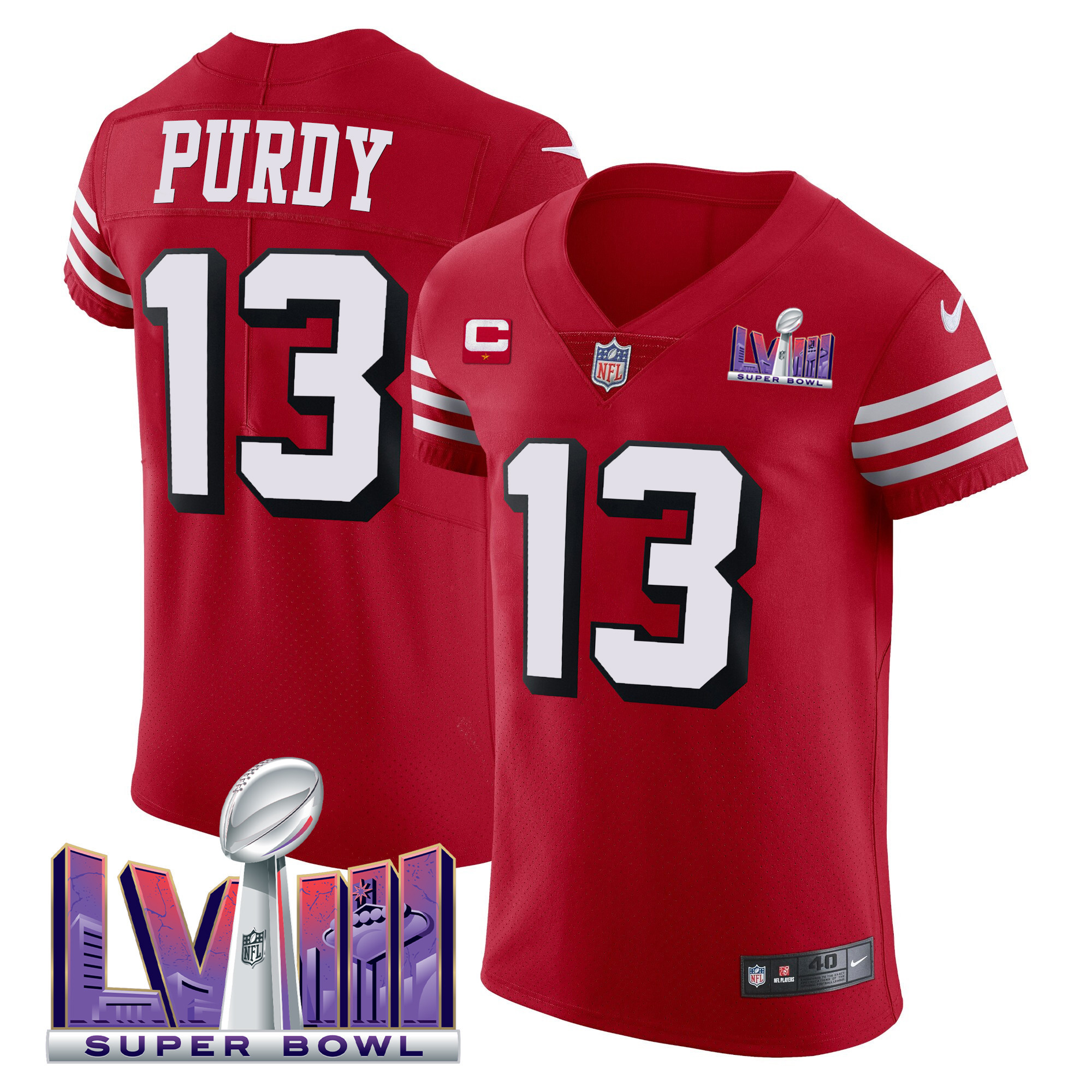 Men's Brock Purdy San Francisco 49ers Super Bowl LVIII Gold Patch Vapor Elite Red Jersey - All Stitched
