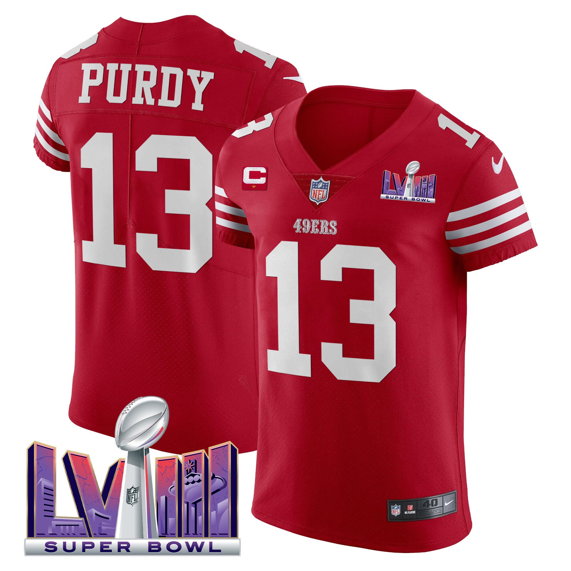 Men's Brock Purdy San Francisco 49ers Super Bowl LVIII Gold Patch Vapor Elite Scarlet Jersey - All Stitched