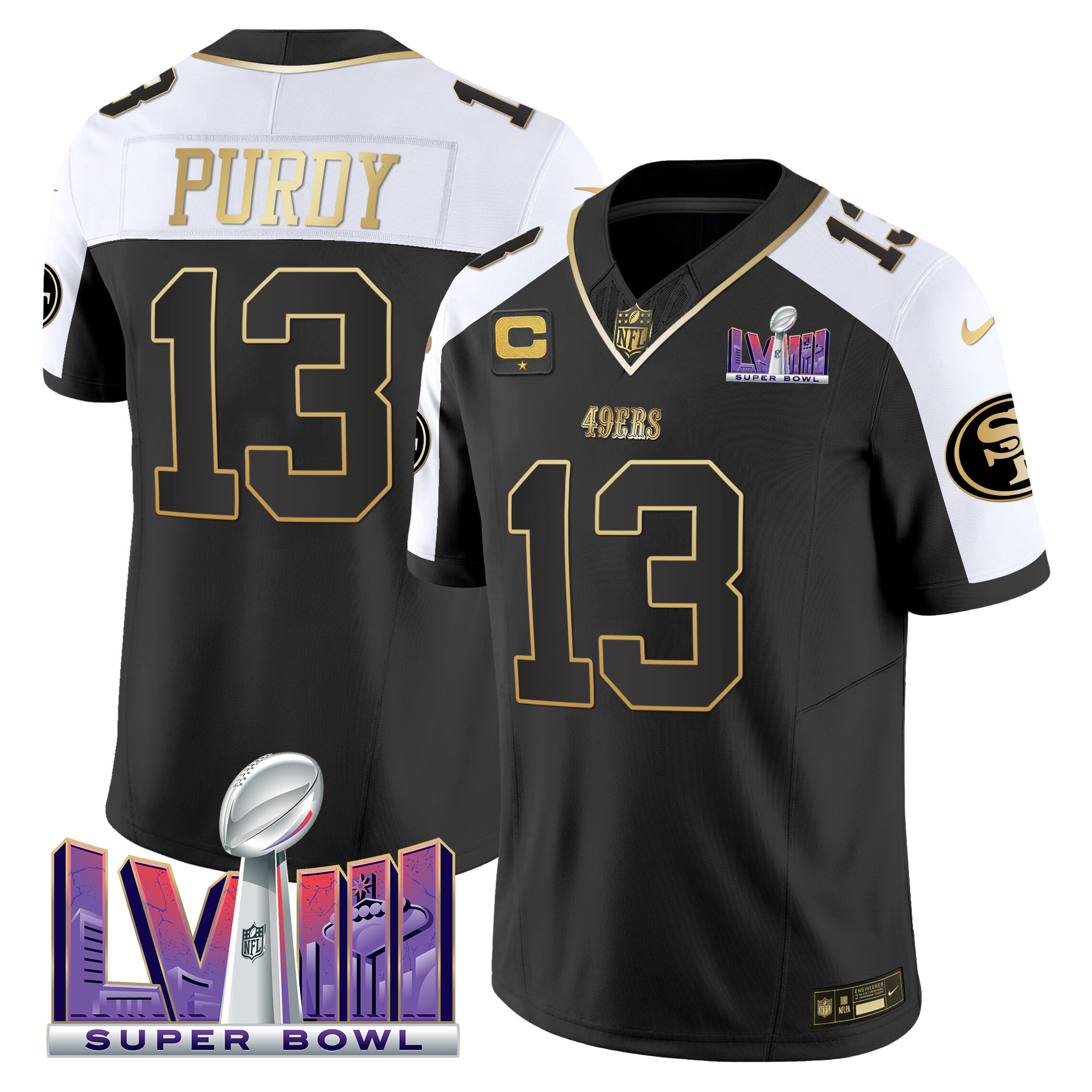 Men's Brock Purdy San Francisco 49ers Super Bowl LVIII Patch Vapor Black Alternate Jersey V2 - All Stitched