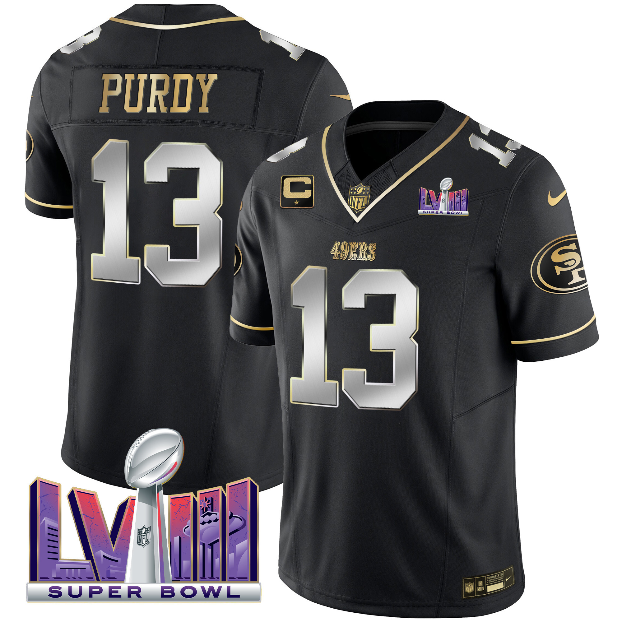 Men's Brock Purdy San Francisco 49ers Super Bowl LVIII Patch Vapor Black Limited Jersey - All Stitched