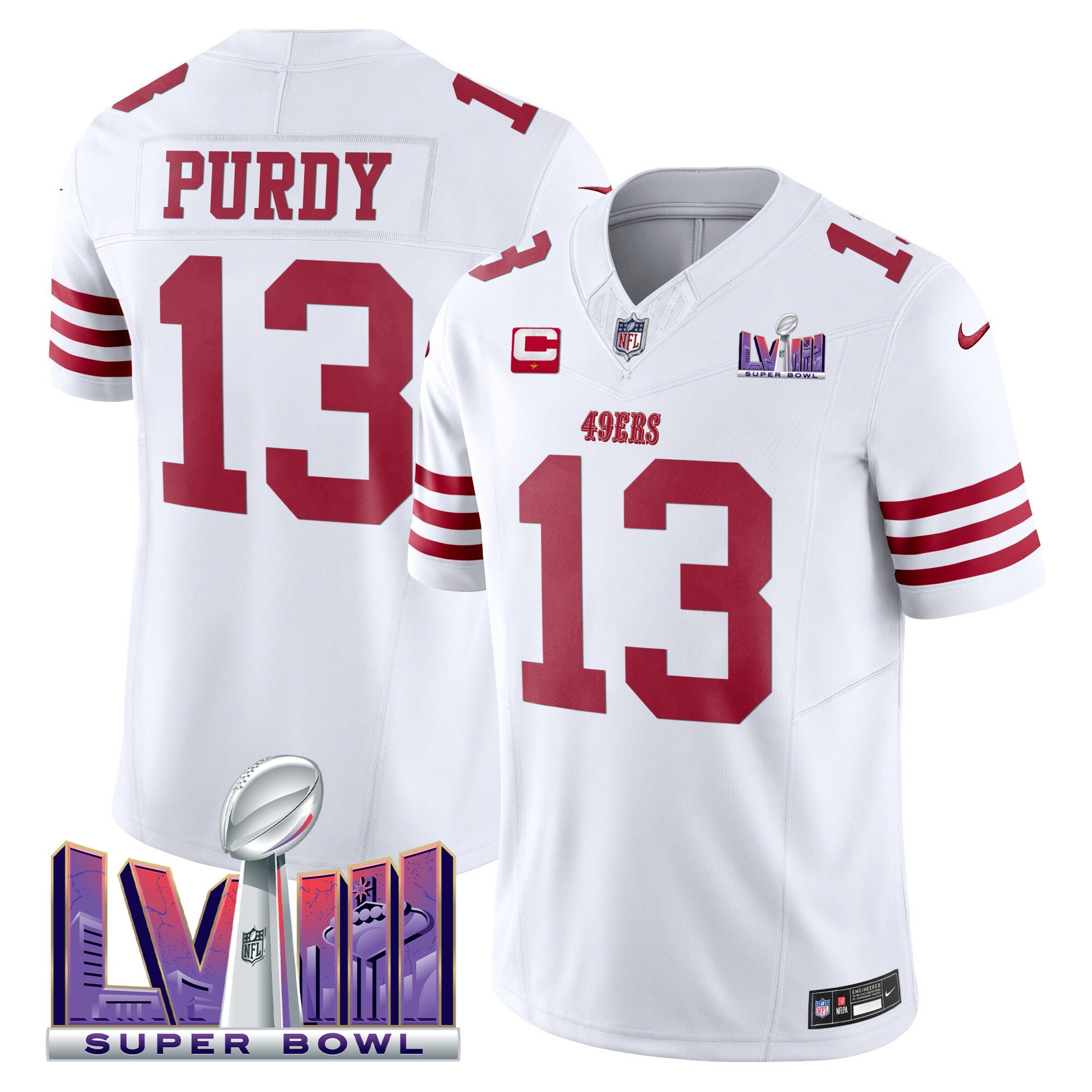 Men's Brock Purdy San Francisco 49ers Super Bowl LVIII Patch Vapor Limited White Jersey - All Stitched