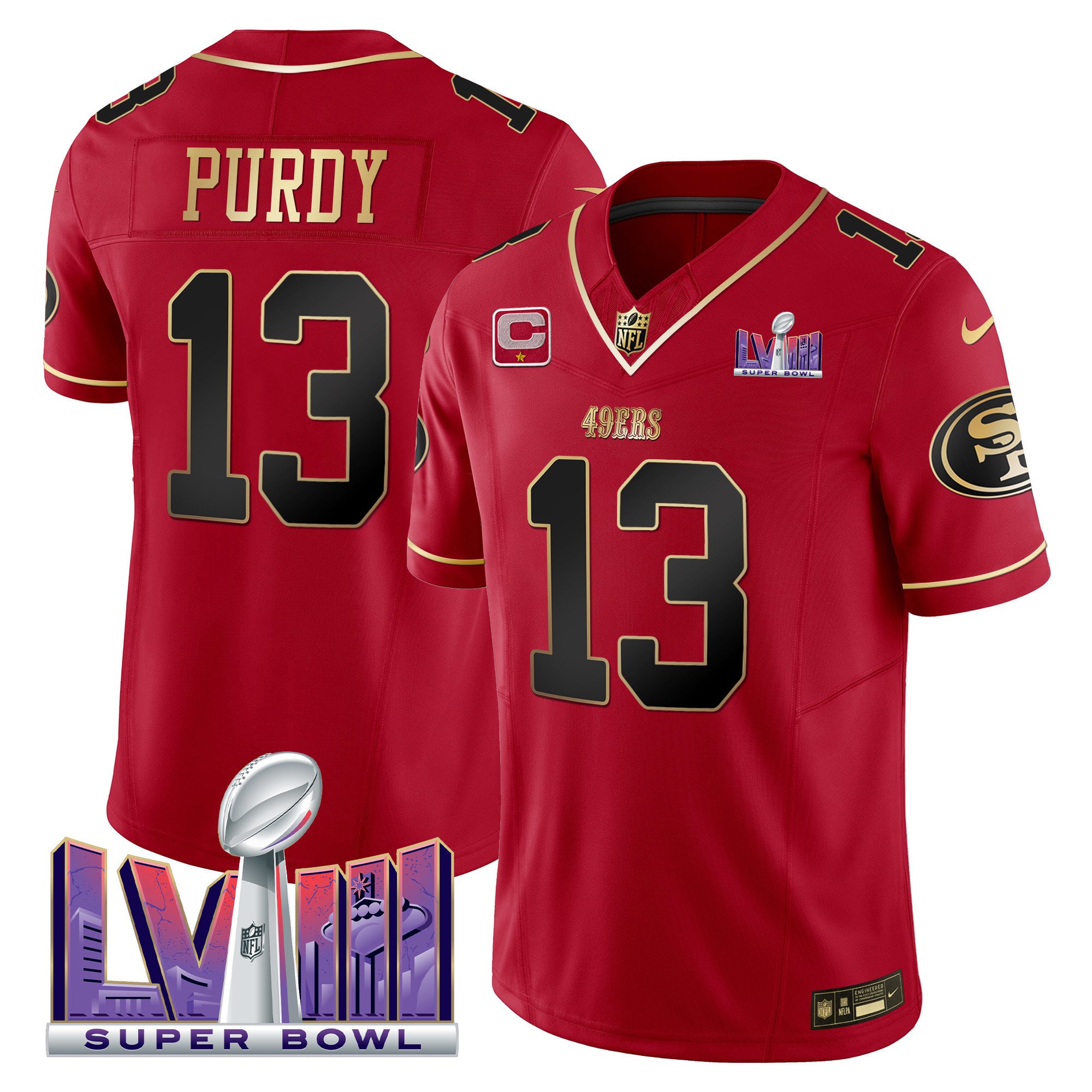 Men's Brock Purdy San Francisco 49ers Super Bowl LVIII Patch Vapor Scarlet Limited Jersey - All Stitched