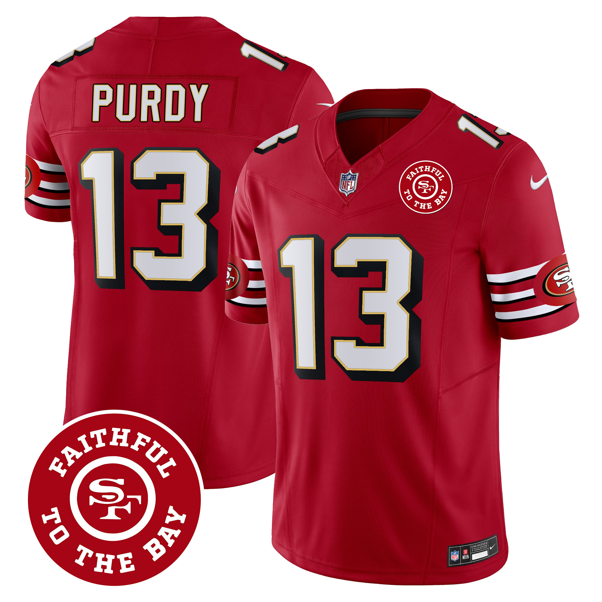 Men's Brock Purdy San Francisco 49ers Throwback Faithful To The Bay Patch Vapor Limited Red Jersey - All Stitched