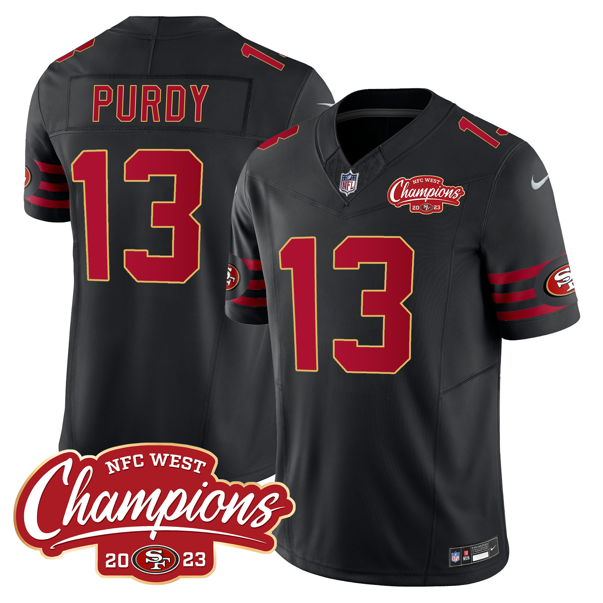 Men's Brock Purdy San Francisco 49ers Throwback NFC West Champions Patch Vapor Black Jersey - All Stitched
