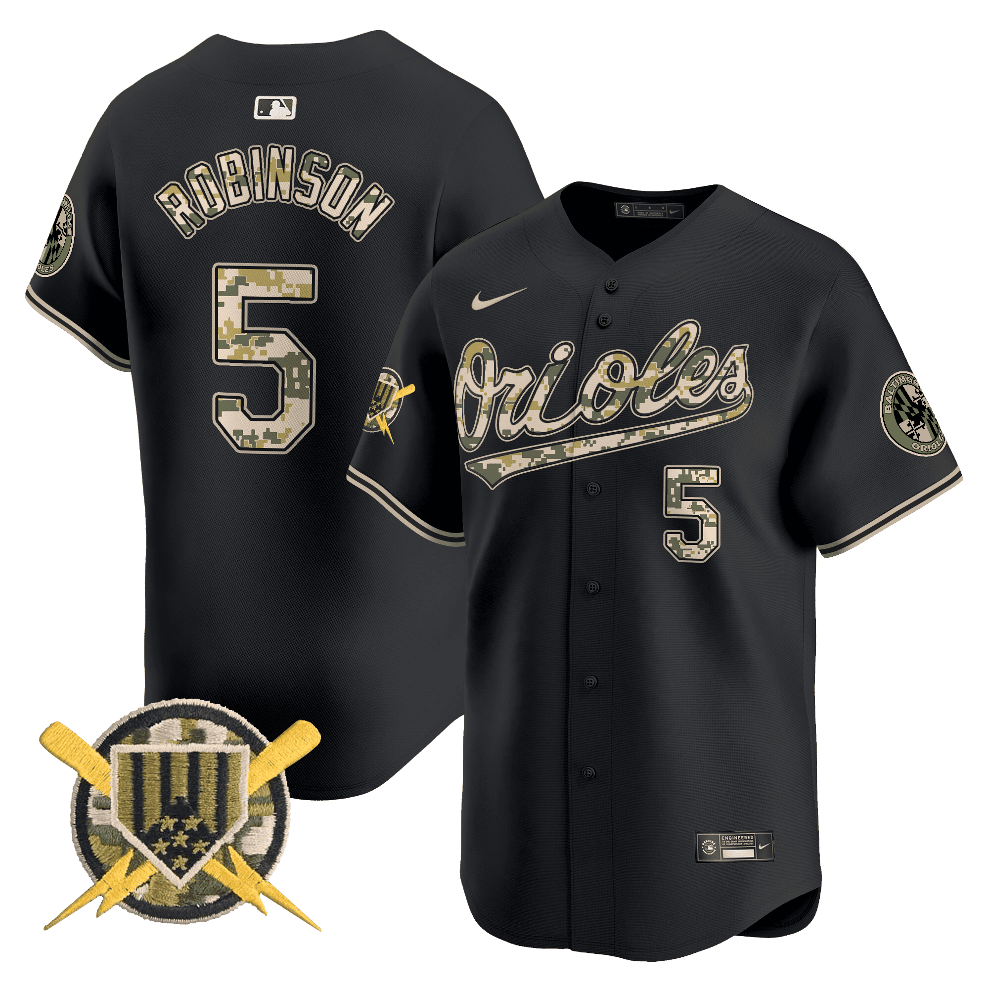 Men's Brooks Robinson Baltimore Orioles Armed Forces Day Vapor Premier Limited Black Jersey - All Stitched