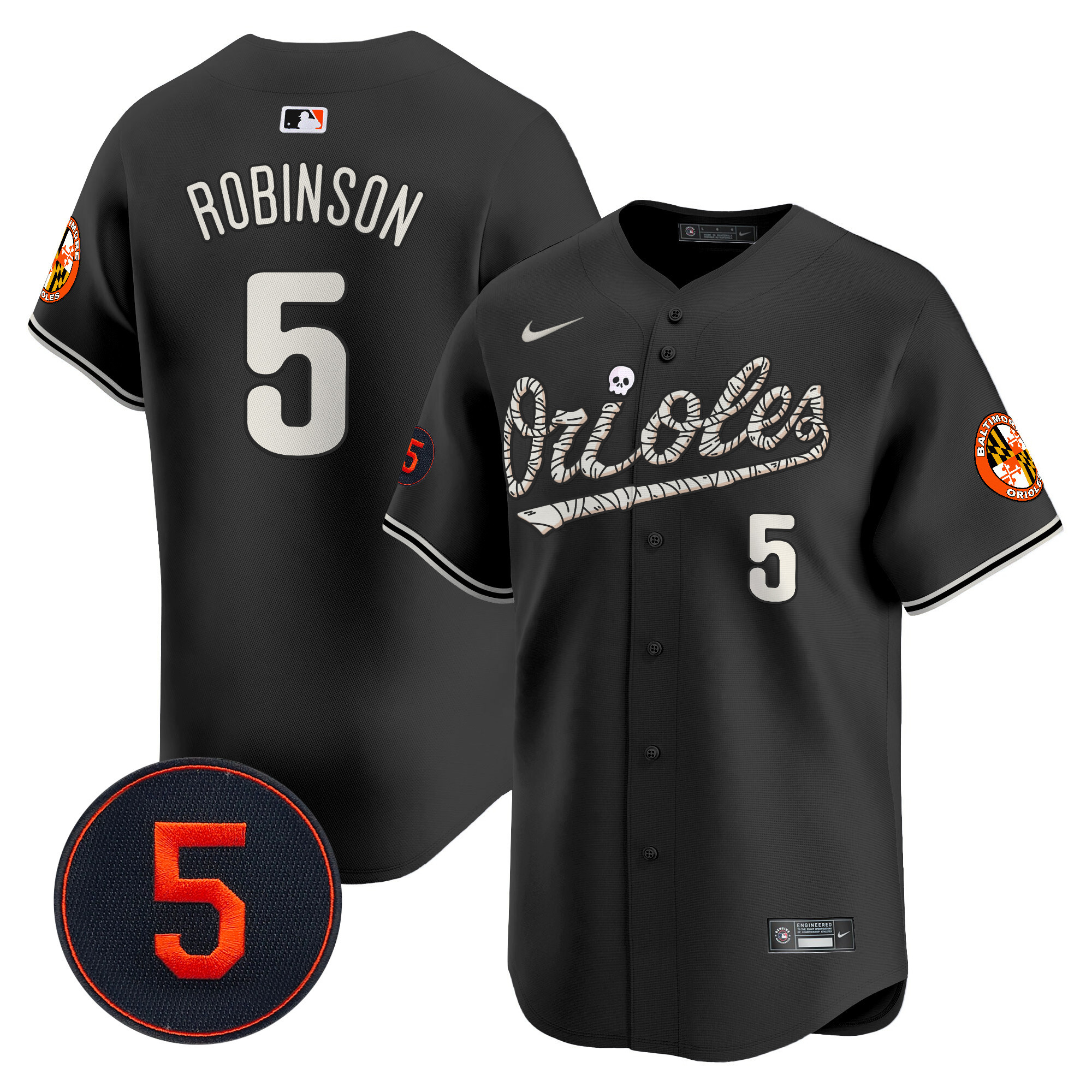 Men's Brooks Robinson Baltimore Orioles Halloween Vapor Premier Limited Black Jersey - All Stitched