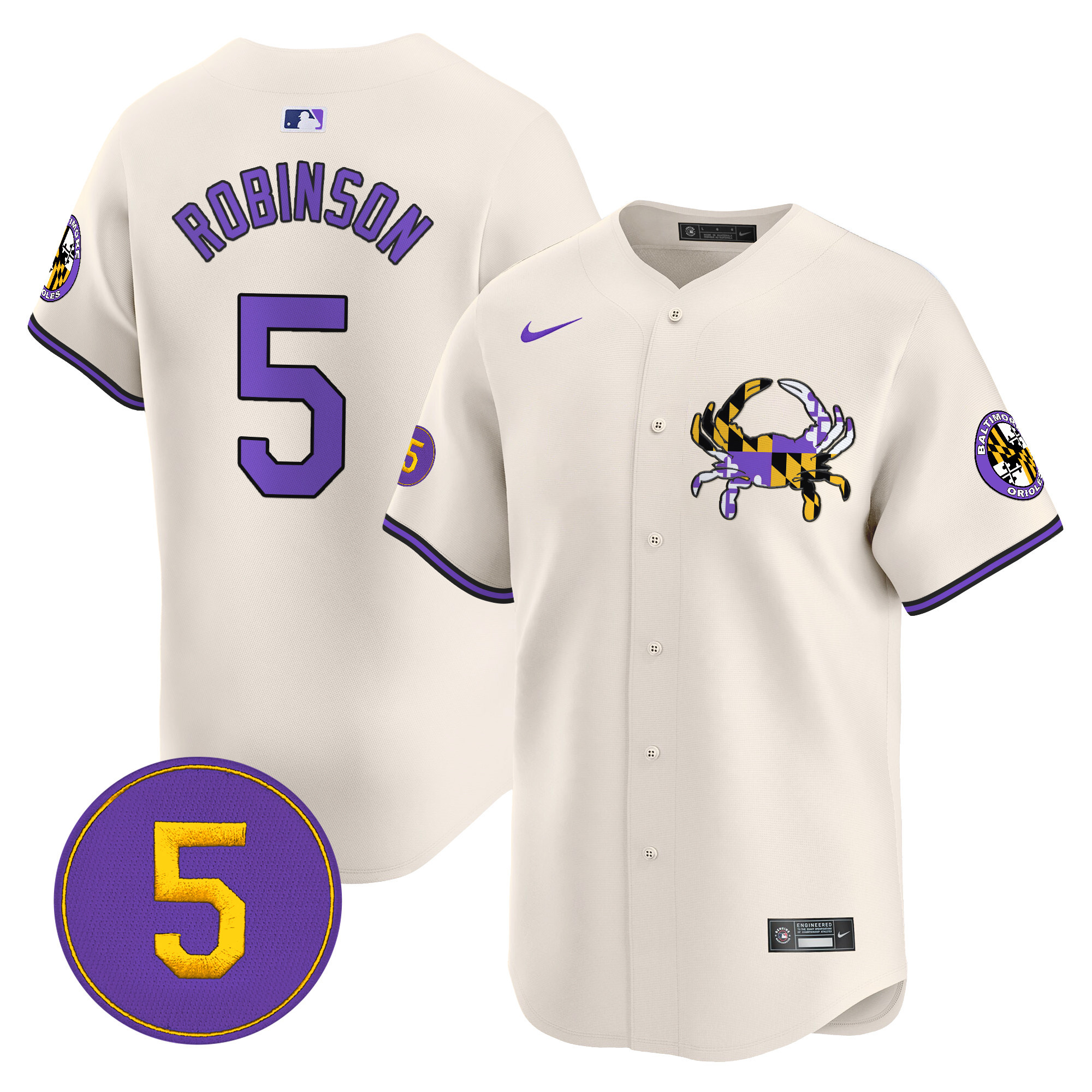 Men's Brooks Robinson Baltimore Orioles Purple Vapor Premier Limited Cream Jersey - All Stitched