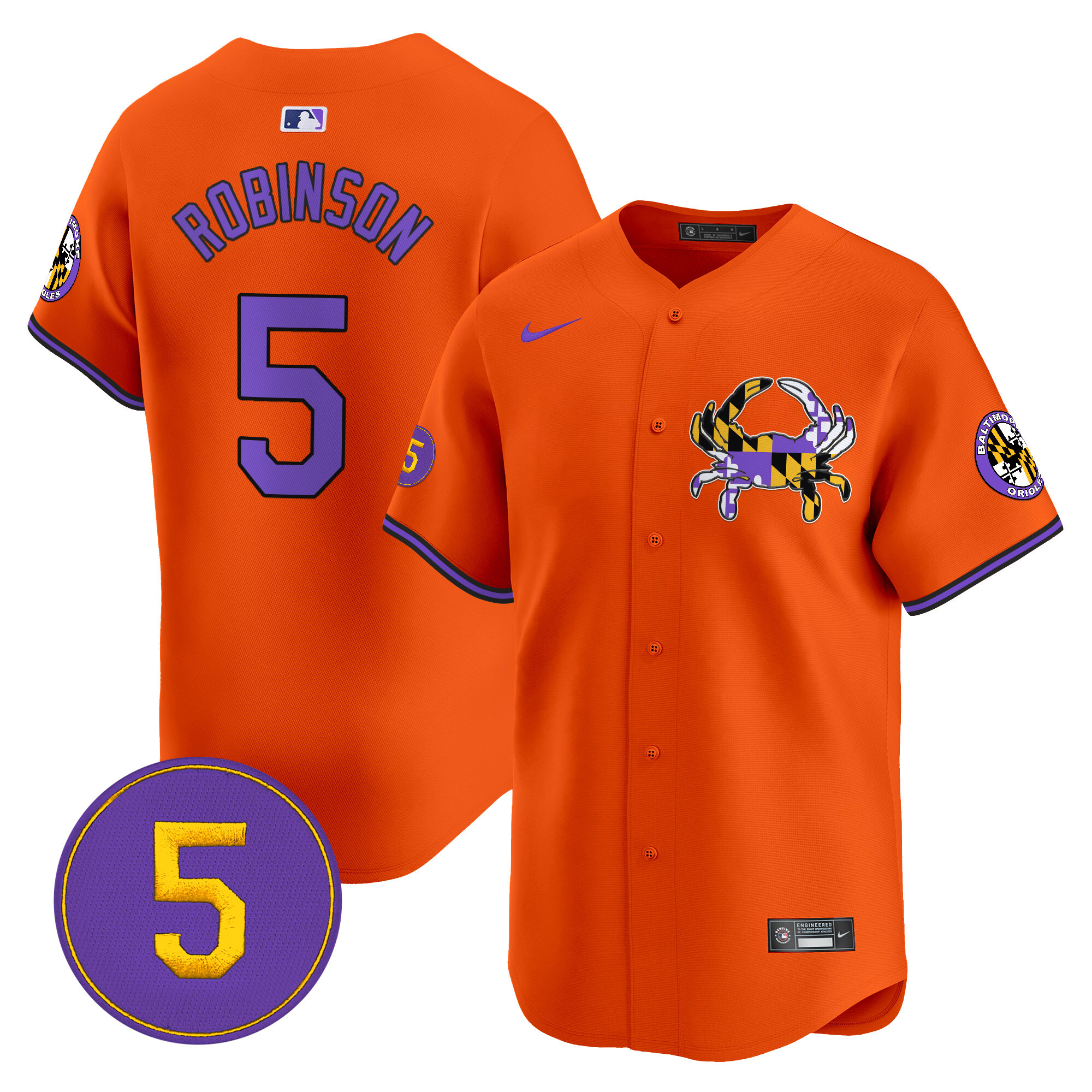 Men's Brooks Robinson Baltimore Orioles Purple Vapor Premier Limited Orange Jersey - All Stitched