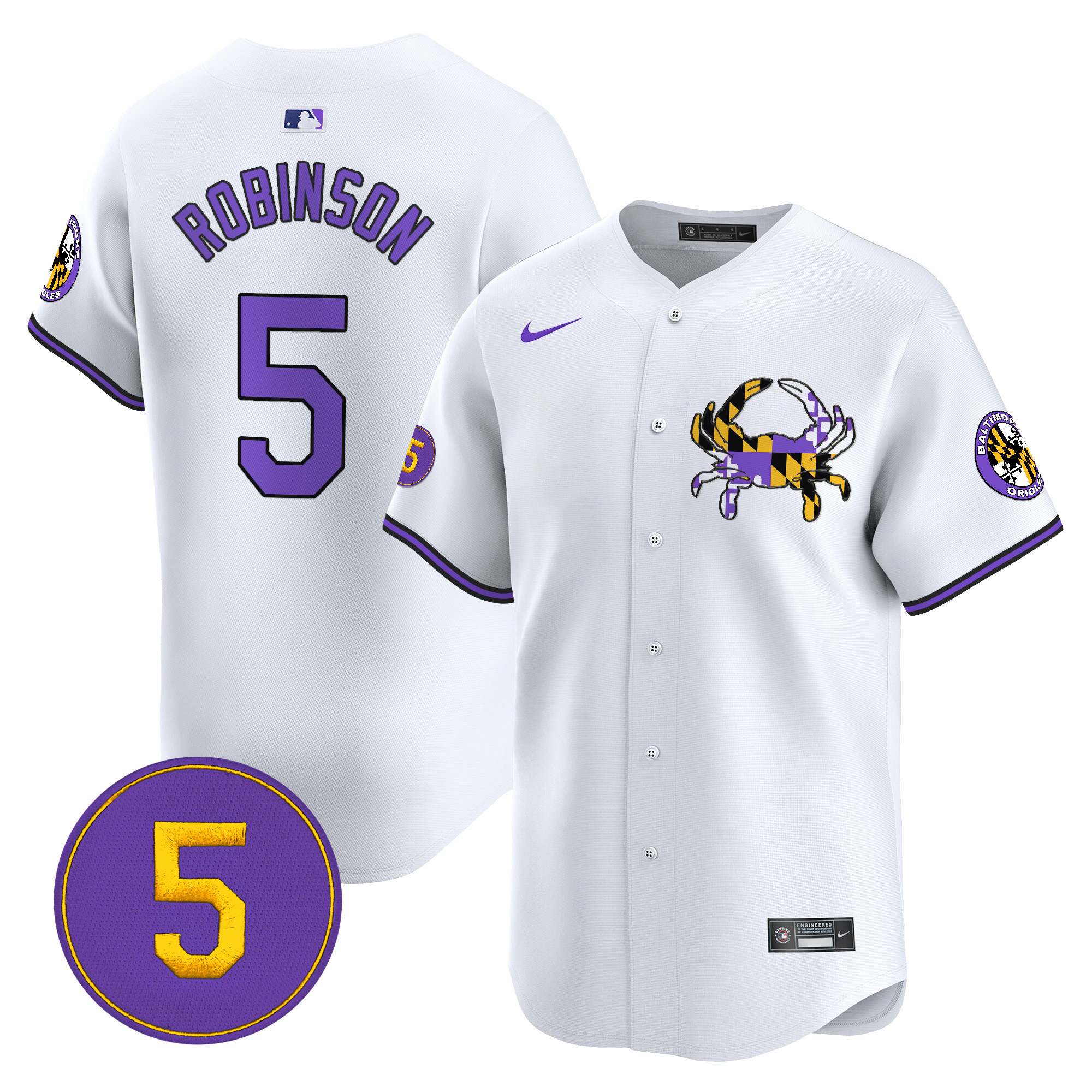 Men's Brooks Robinson Baltimore Orioles Purple Vapor Premier Limited White Jersey - All Stitched