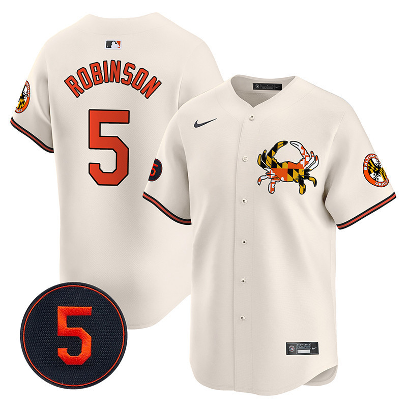 Men's Brooks Robinson Baltimore Orioles Robinson Patch Vapor Premier Limited Cream Jersey V3 - All Stitched