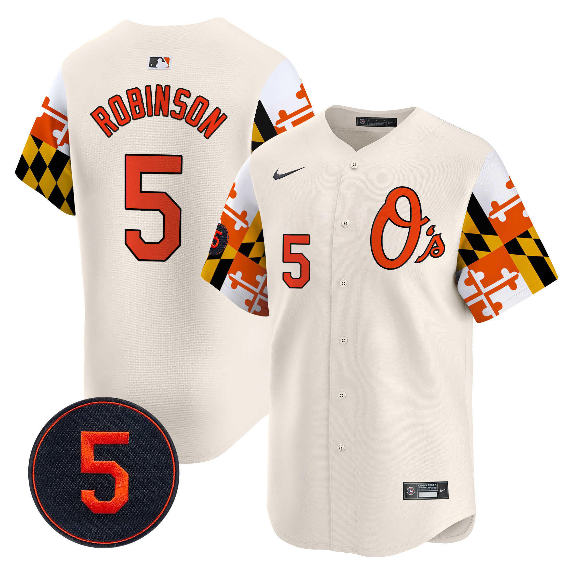 Men's Brooks Robinson Baltimore Orioles Robinson Patch Vapor Premier Limited Cream Jersey V5 - All Stitched