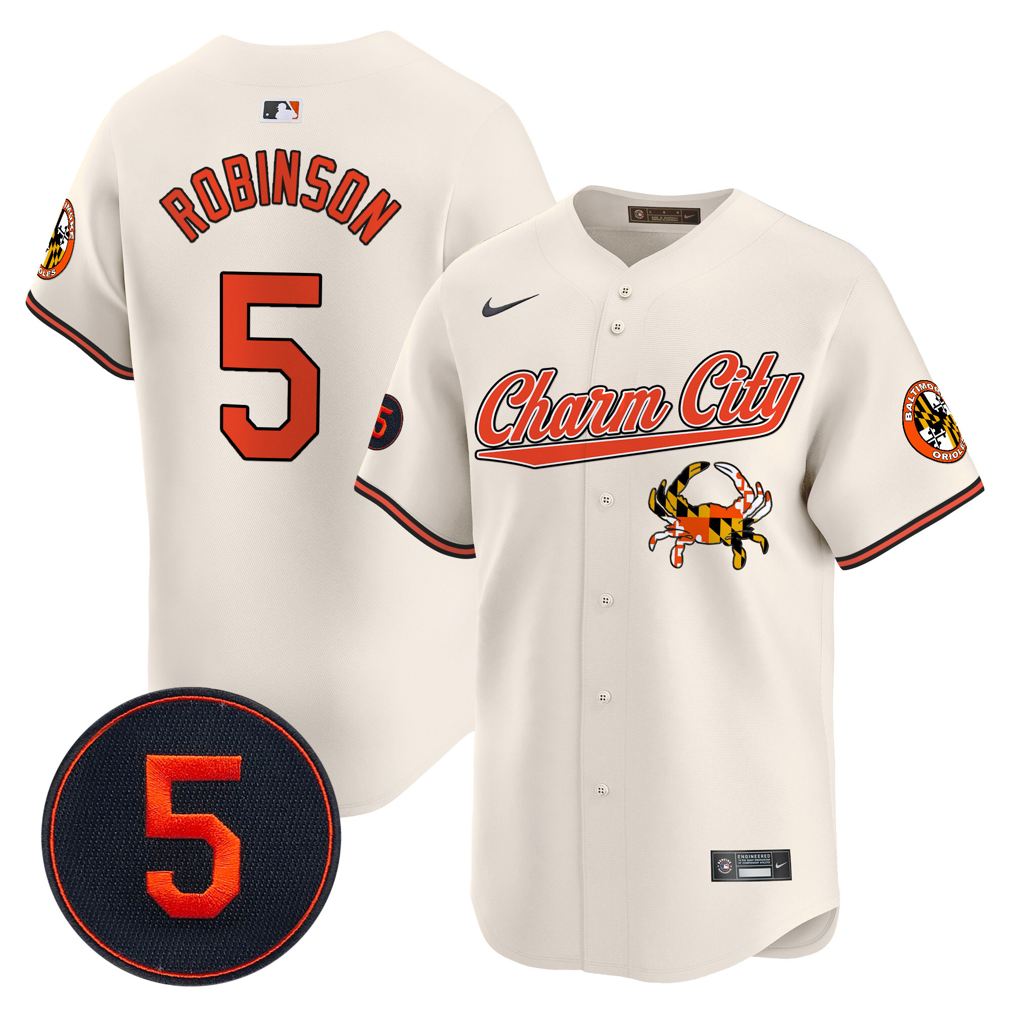 Men's Brooks Robinson Baltimore Orioles Robinson Patch Vapor Premier Limited Cream Jersey V8 - All Stitched