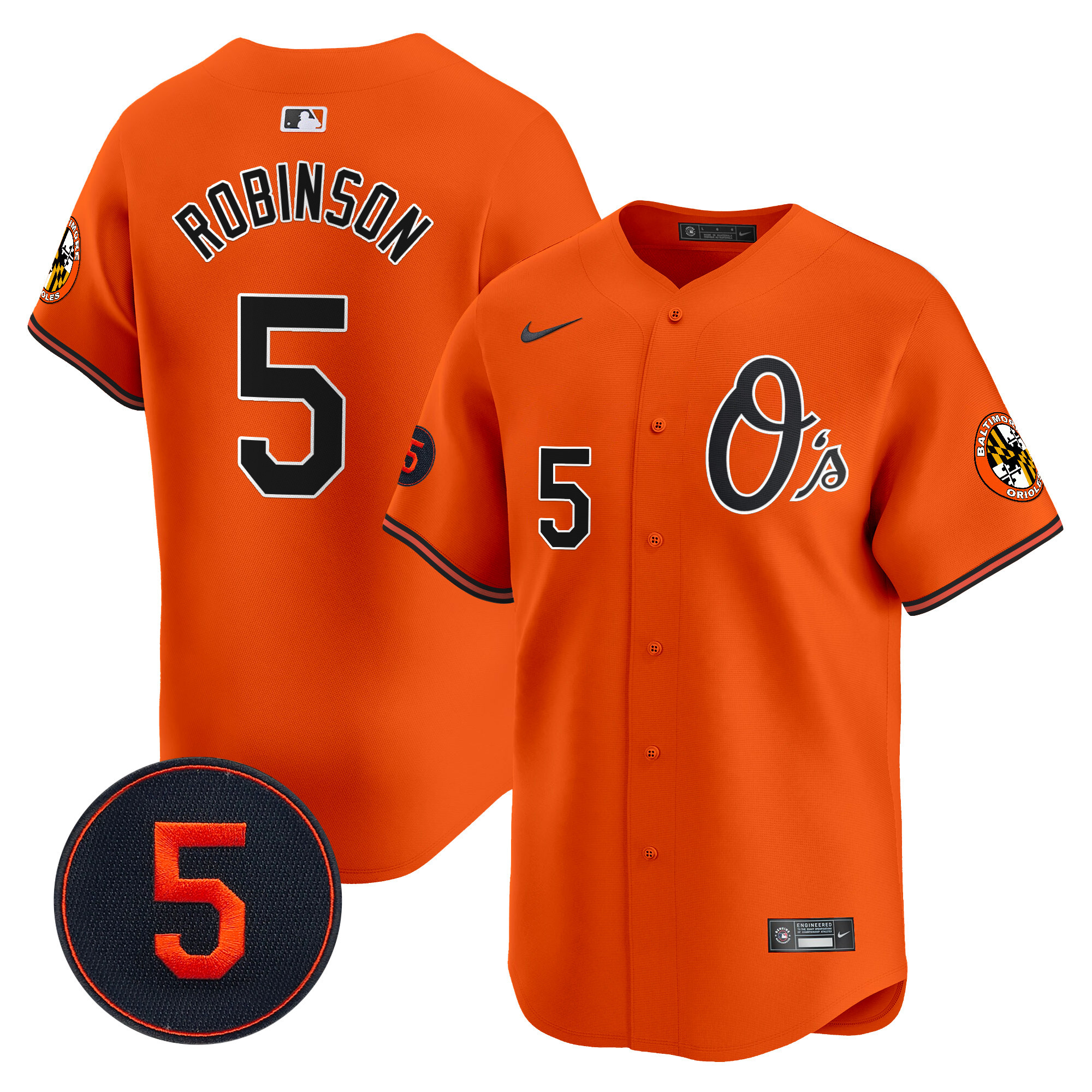 Men's Brooks Robinson Baltimore Orioles Robinson Patch Vapor Premier Limited Orange Jersey V4 - All Stitched