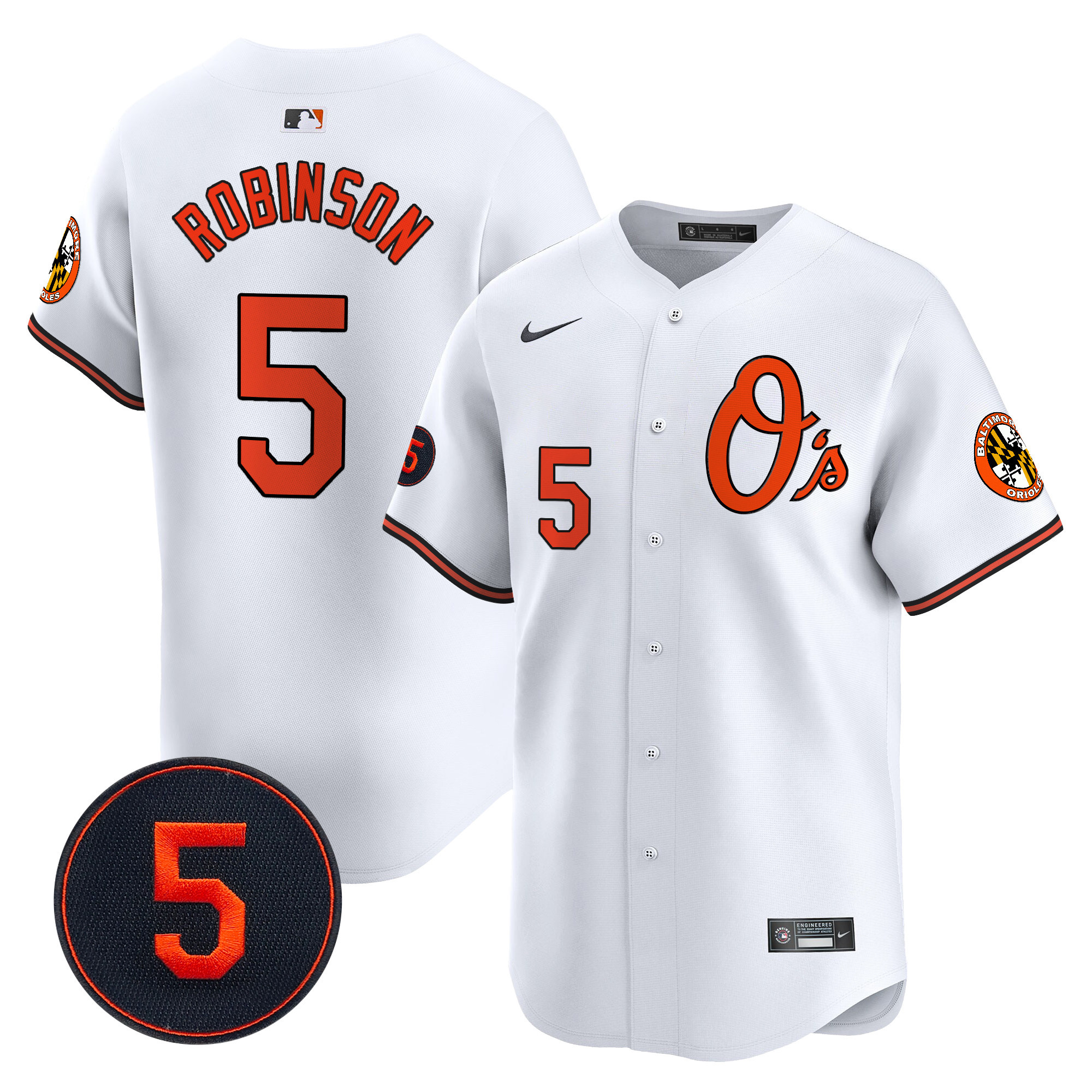 Men's Brooks Robinson Baltimore Orioles Robinson Patch Vapor Premier Limited White Jersey V4 - All Stitched