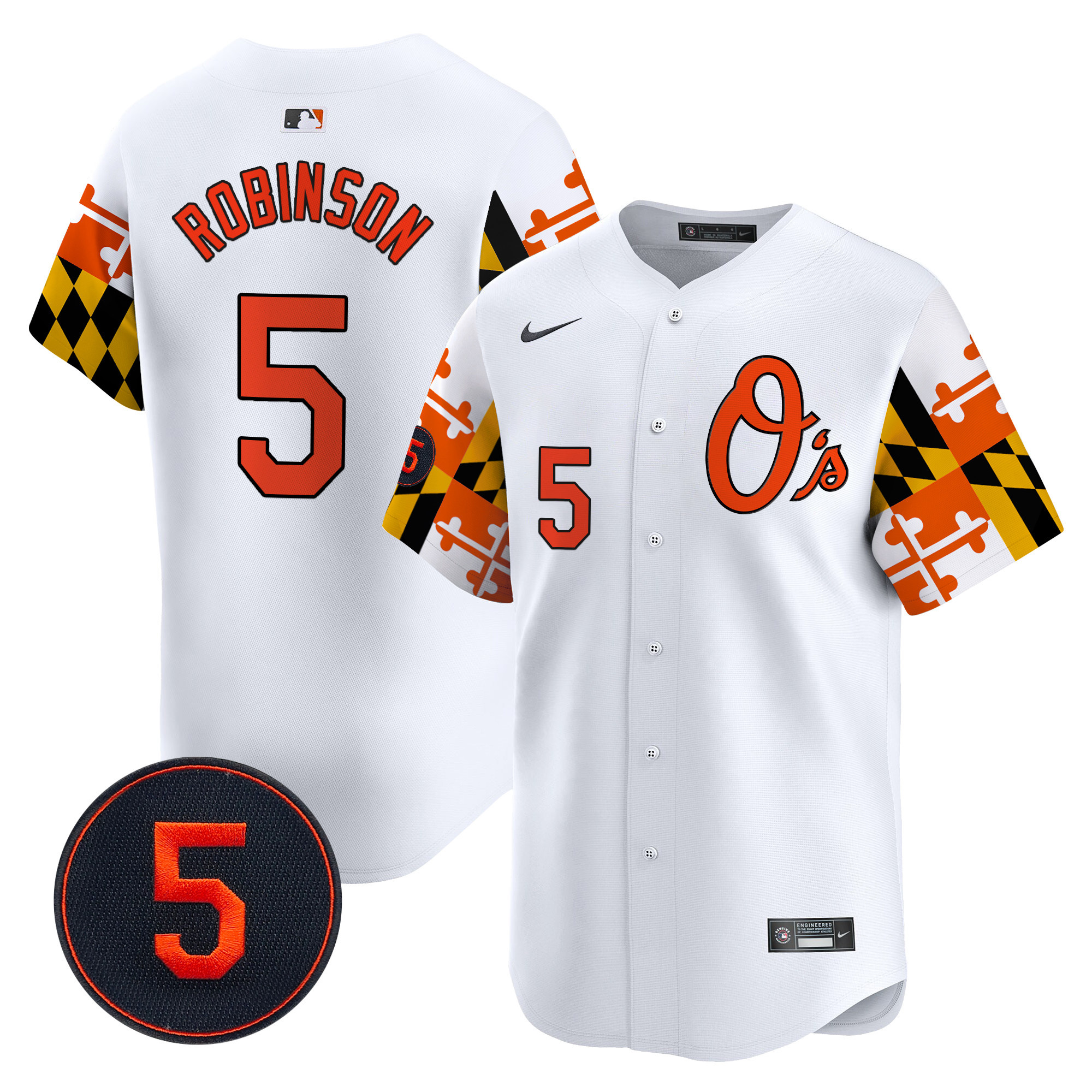 Men's Brooks Robinson Baltimore Orioles Robinson Patch Vapor Premier Limited White Jersey V5 - All Stitched