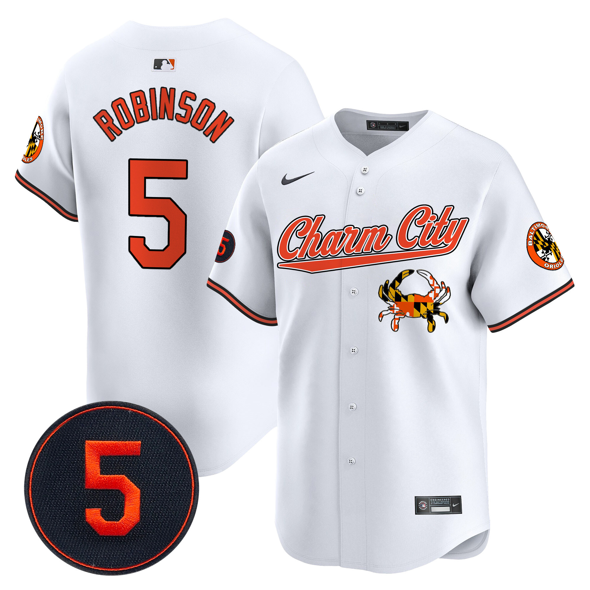 Men's Brooks Robinson Baltimore Orioles Robinson Patch Vapor Premier Limited White Jersey V8 - All Stitched